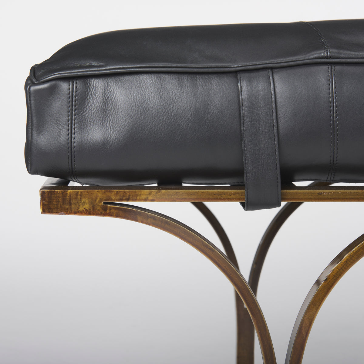 Jessie Black/Gold Leather Seat Accent Bench - Ornate Home