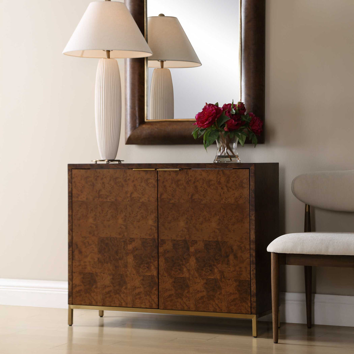 Jethro Woodtone Burl 2 Door Cabinet - Ornate Home