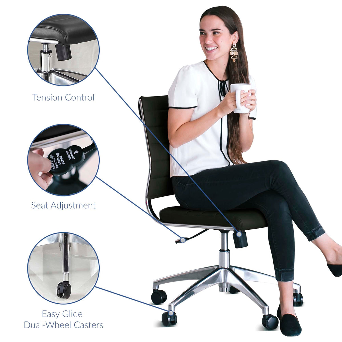 Jive Black Armless Mid Back Office Chair - Ornate Home
