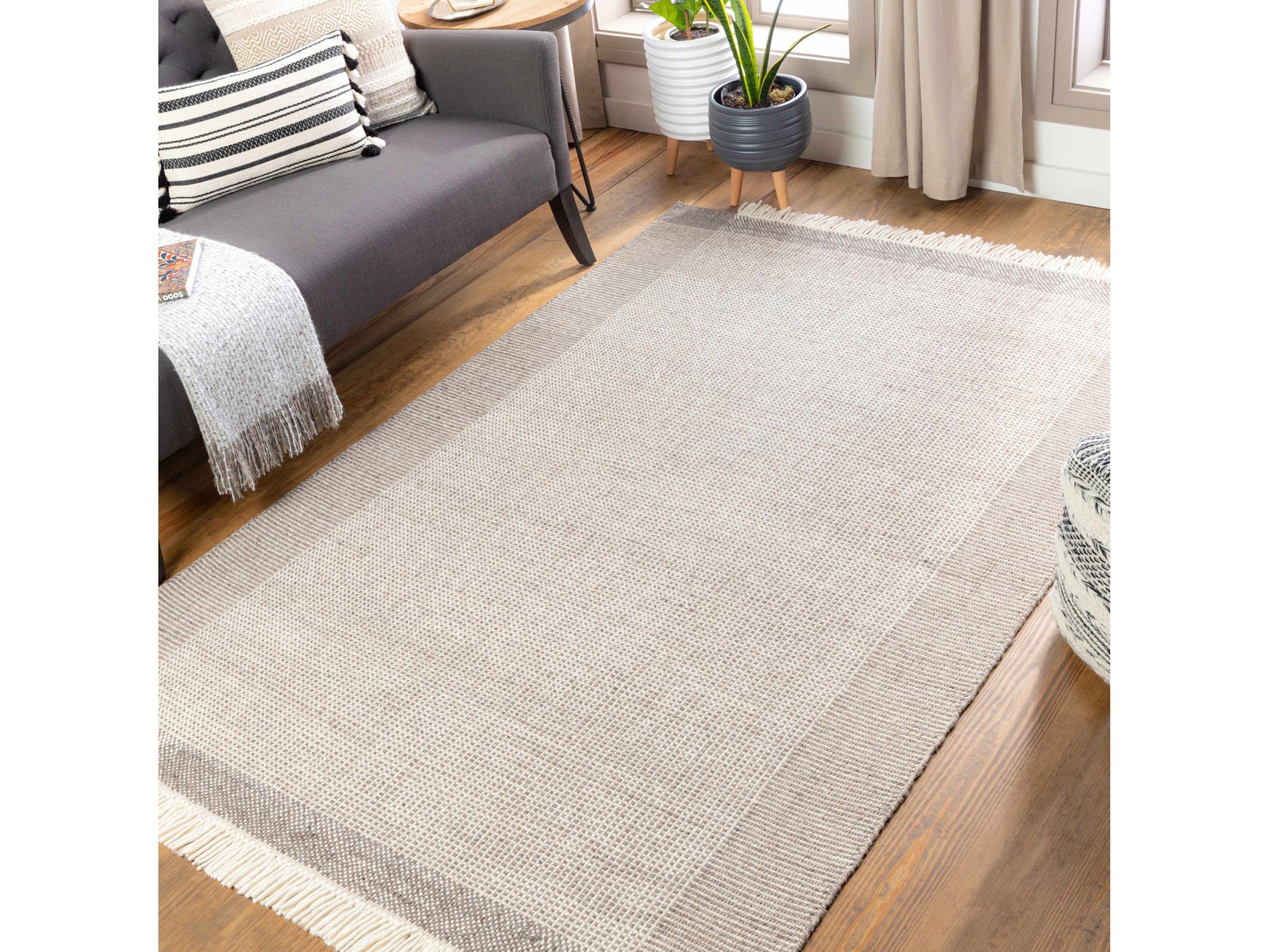 Joelle Beige Grid Wool Rug - Ornate Home