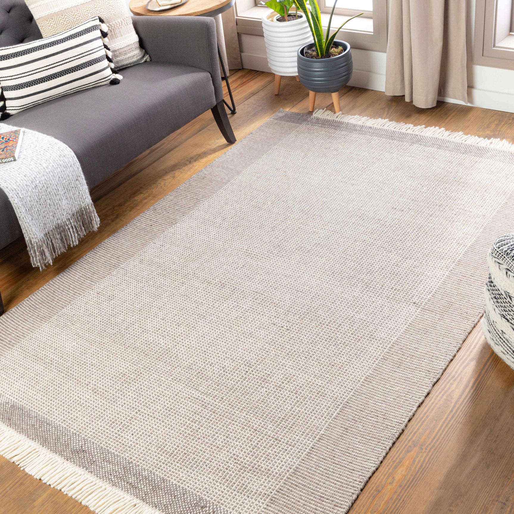 Joelle Beige Grid Wool Rug - Ornate Home