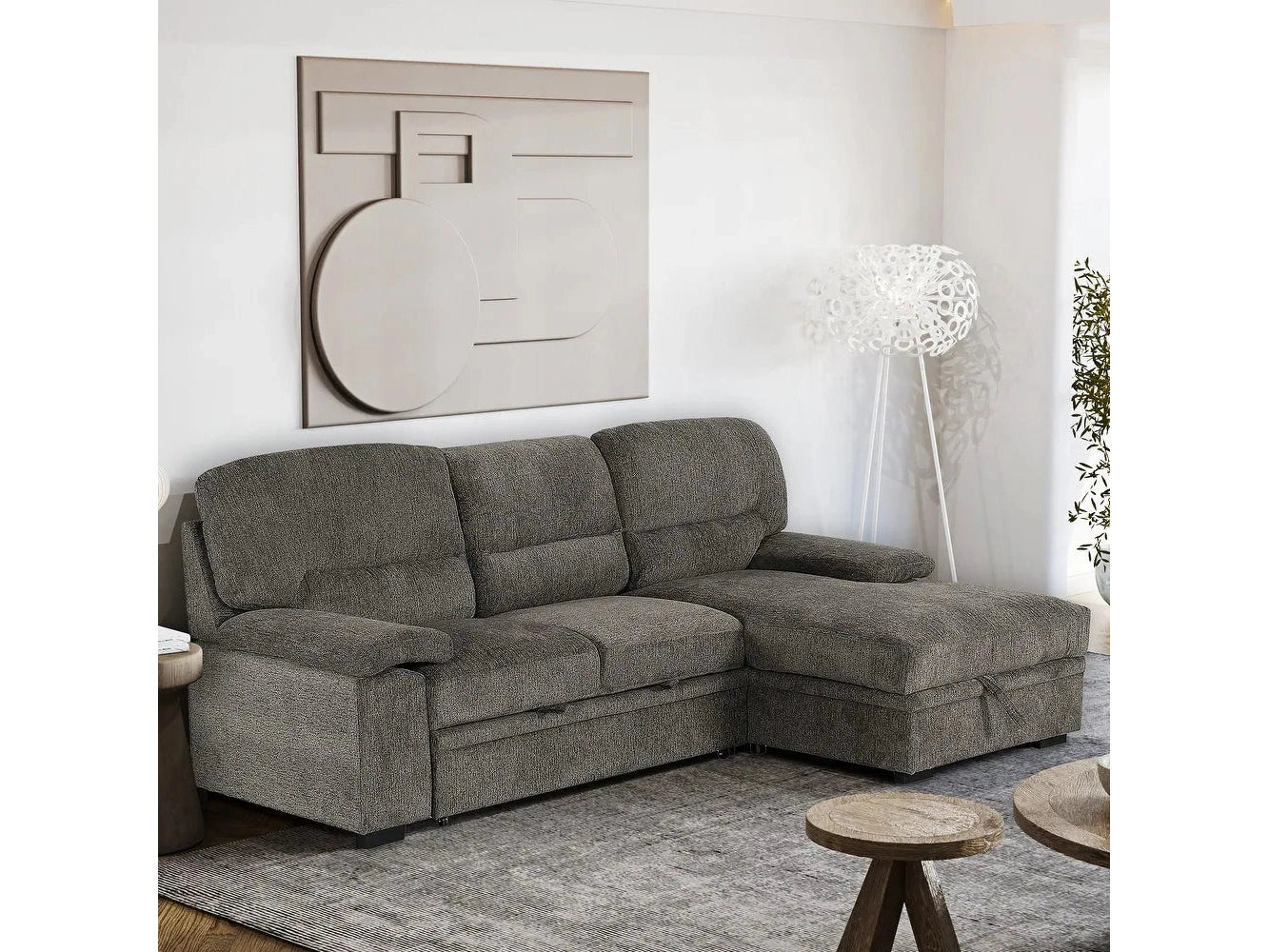 Jordan Charcoal 2pc L Shaped Sectional Sleeper w/ Storage - Ornate Home