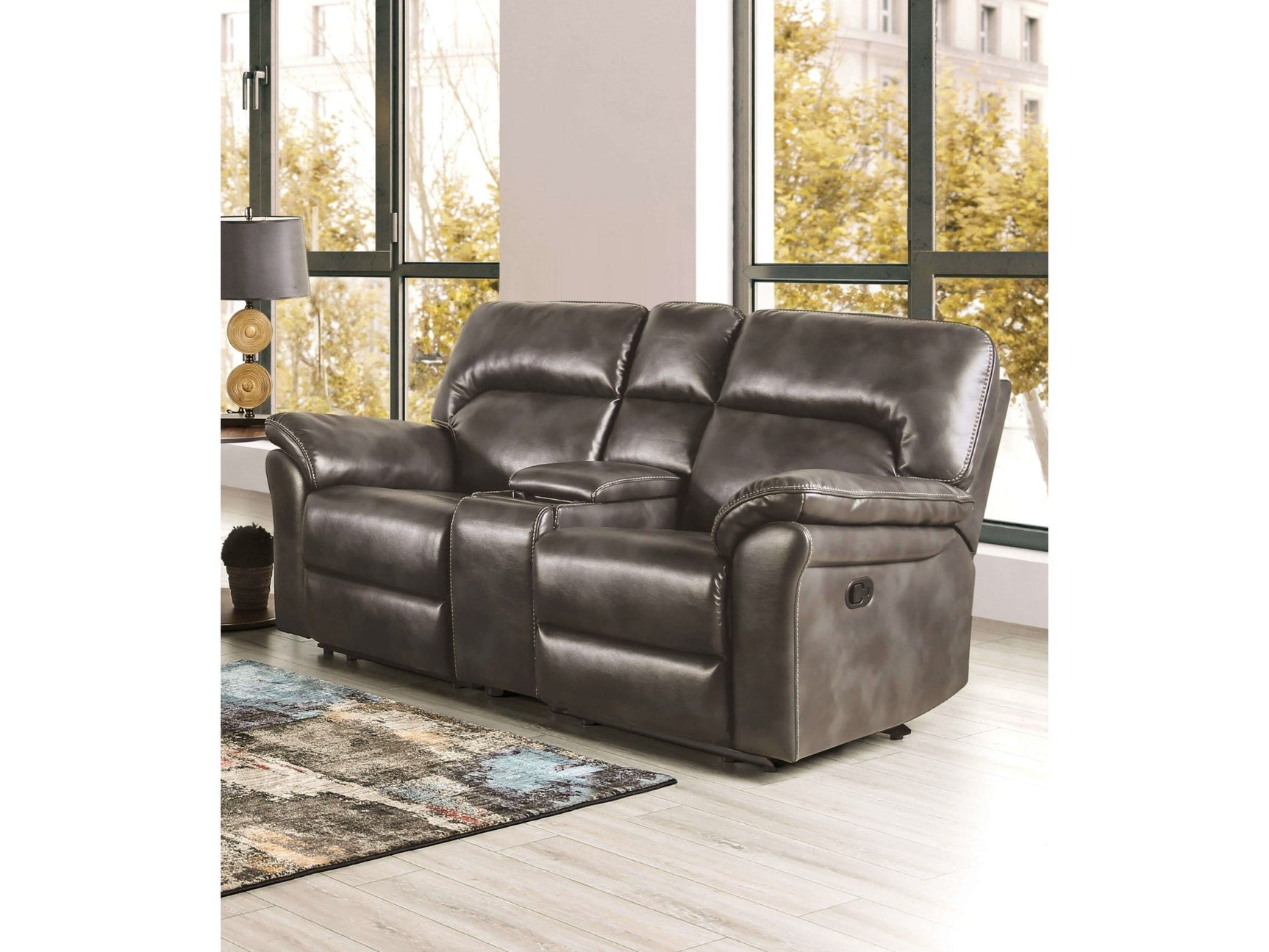 Josias Dark Gray Leatherette Loveseat - Ornate Home