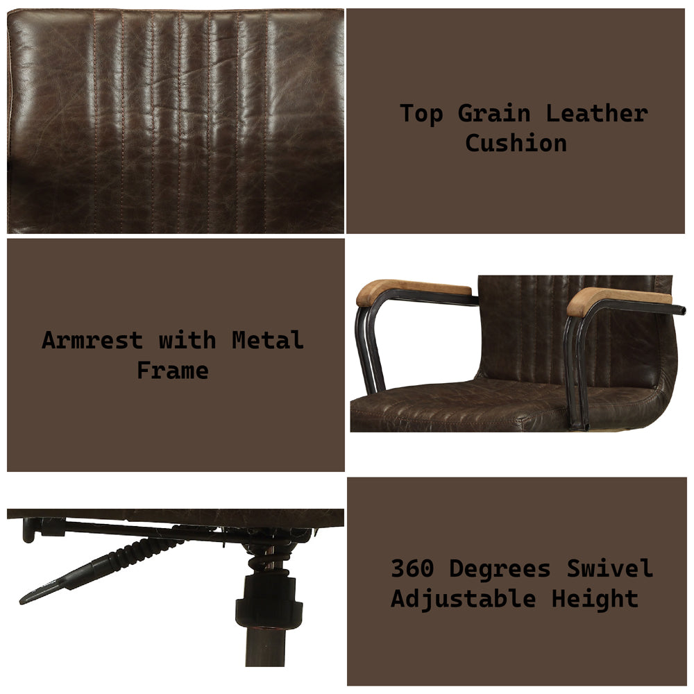 Joslin Distress Chocolate Top Grain Leather Office Chair - Ornate Home