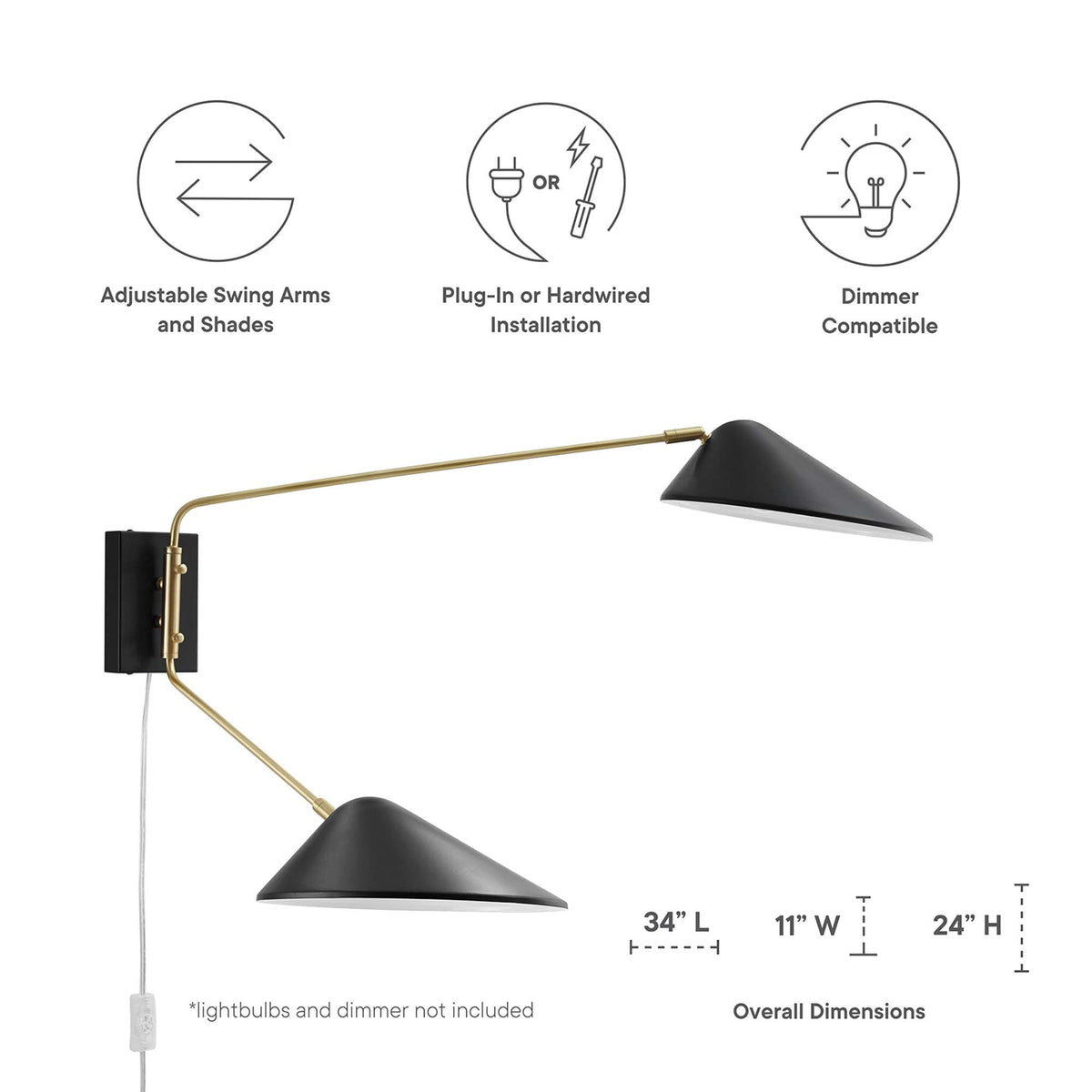 Journey Black 2-Light Swing Arm Wall Sconce - Ornate Home