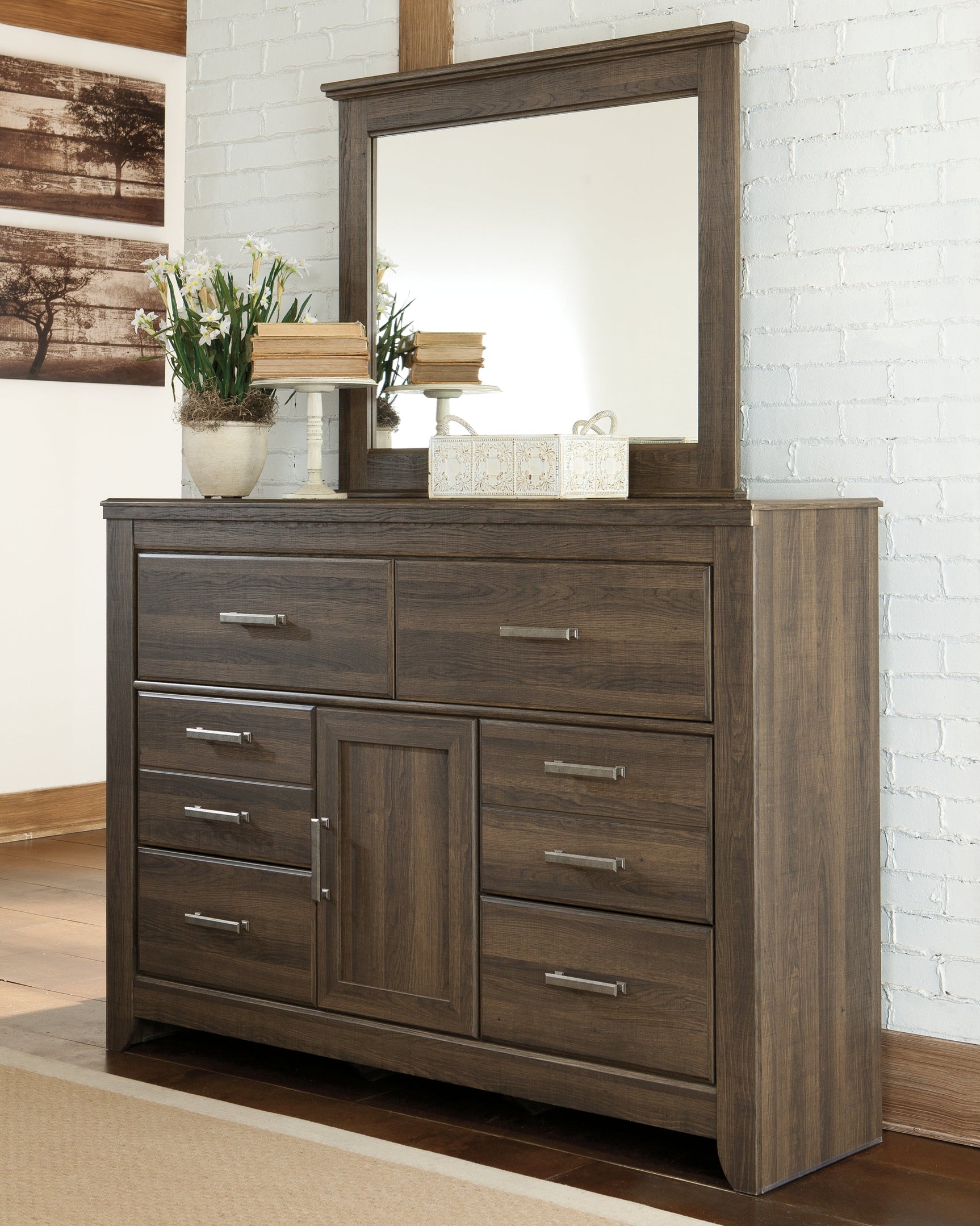 Juararo Brown California King Poster Bedroom Set with Dresser, Mirror and 2 Nightstands - Ornate Home