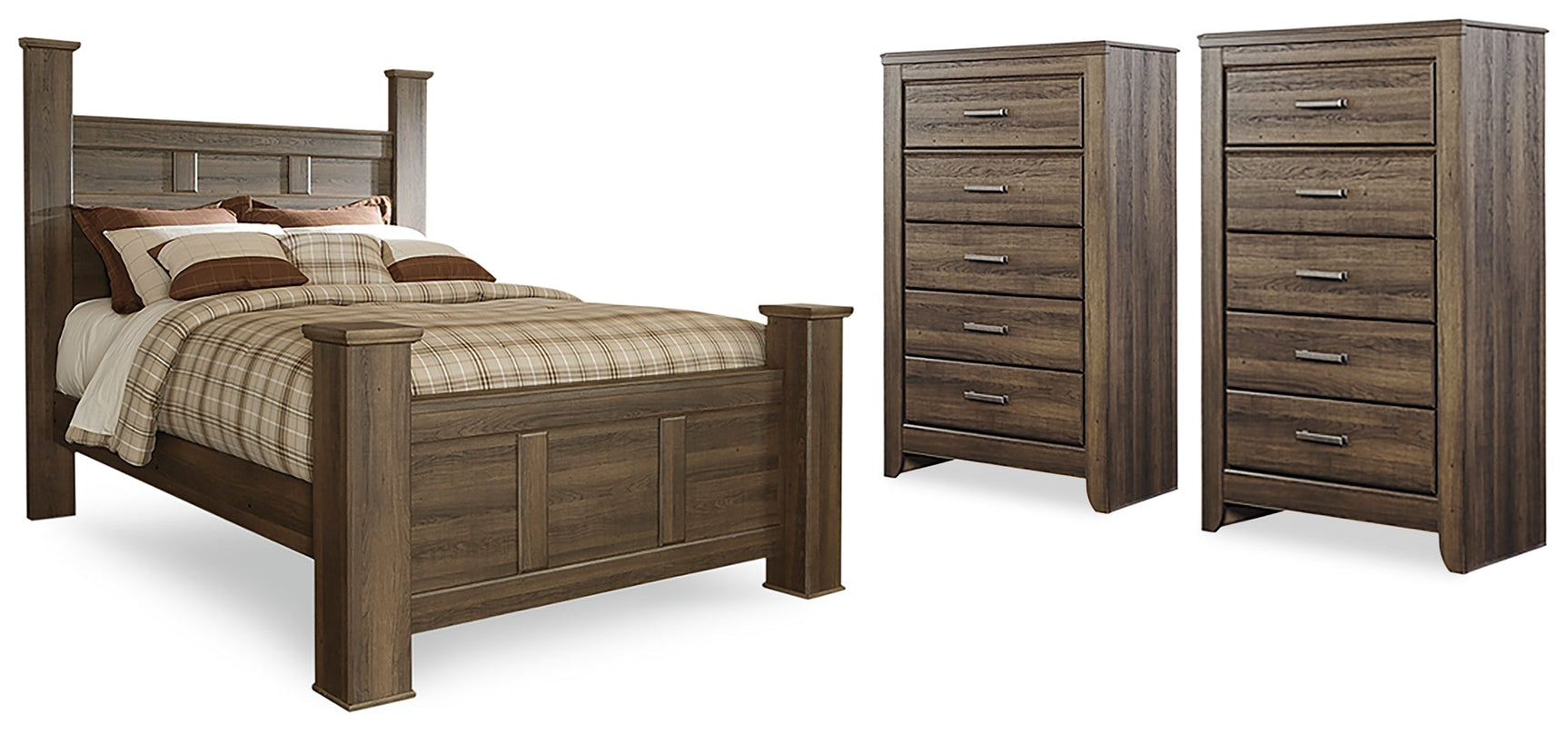 Juararo Brown Queen Poster Bedroom Set with 2 Chests - Ornate Home