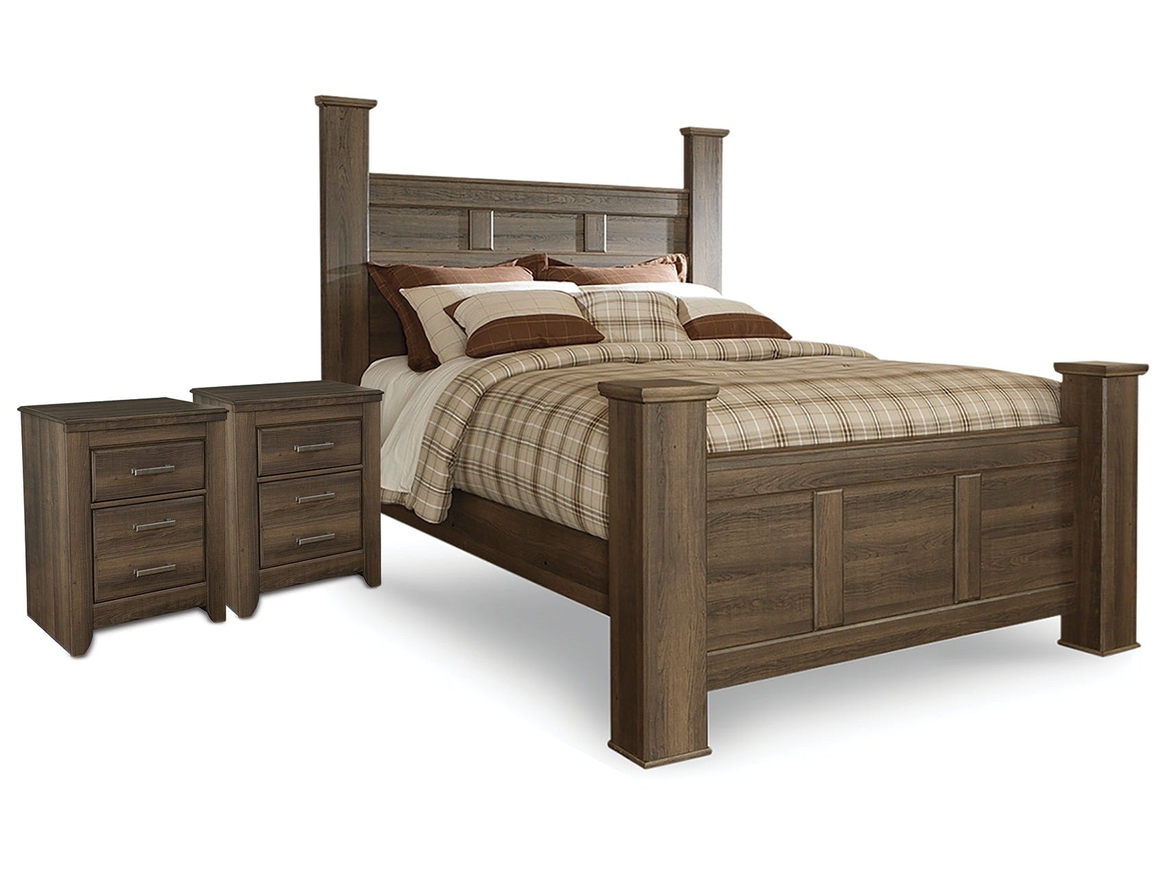 Juararo Dark Brown Queen Poster Bed and 2 Nightstands - Ornate Home