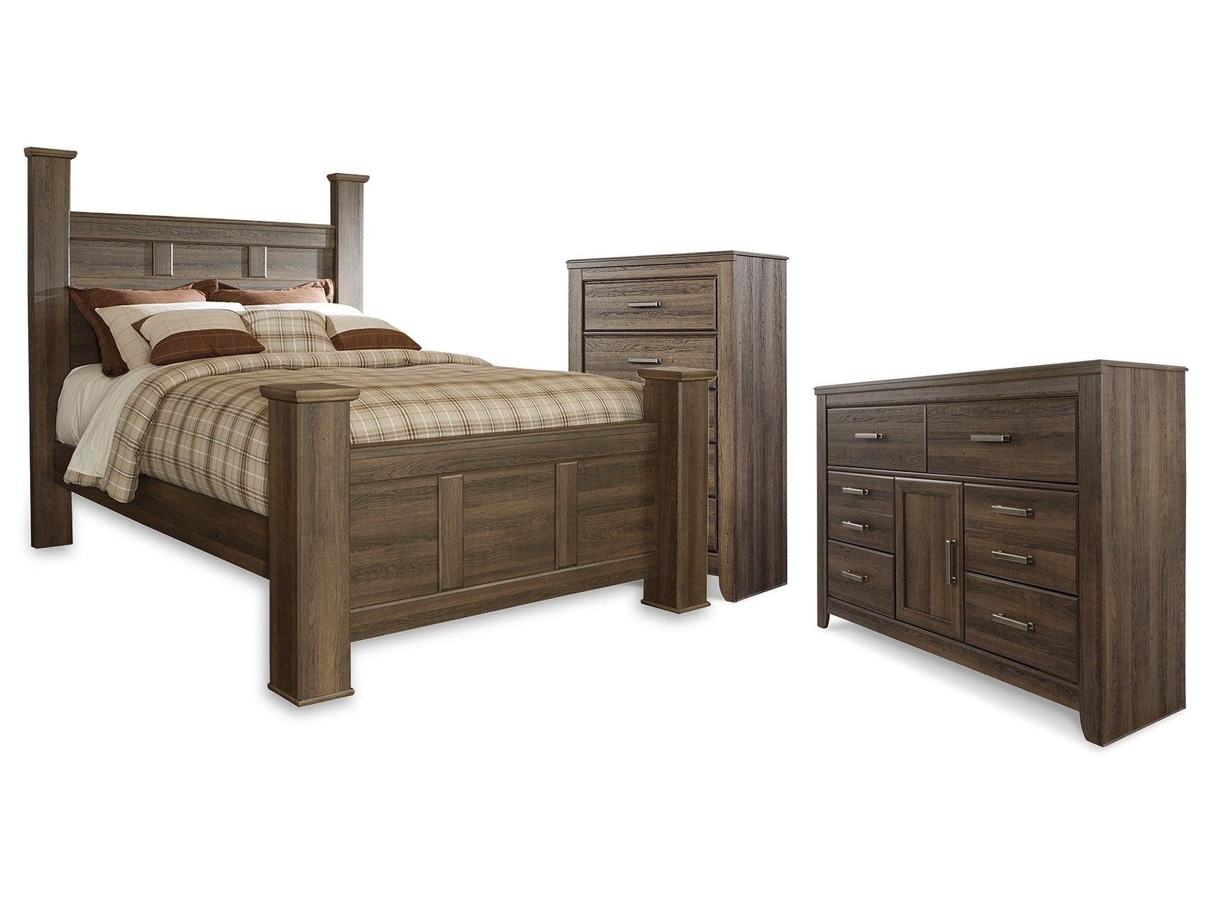 Juararo Dark Brown Queen Poster Bedroom Set with Dresser and Chest (Online Special Price) - Ornate Home