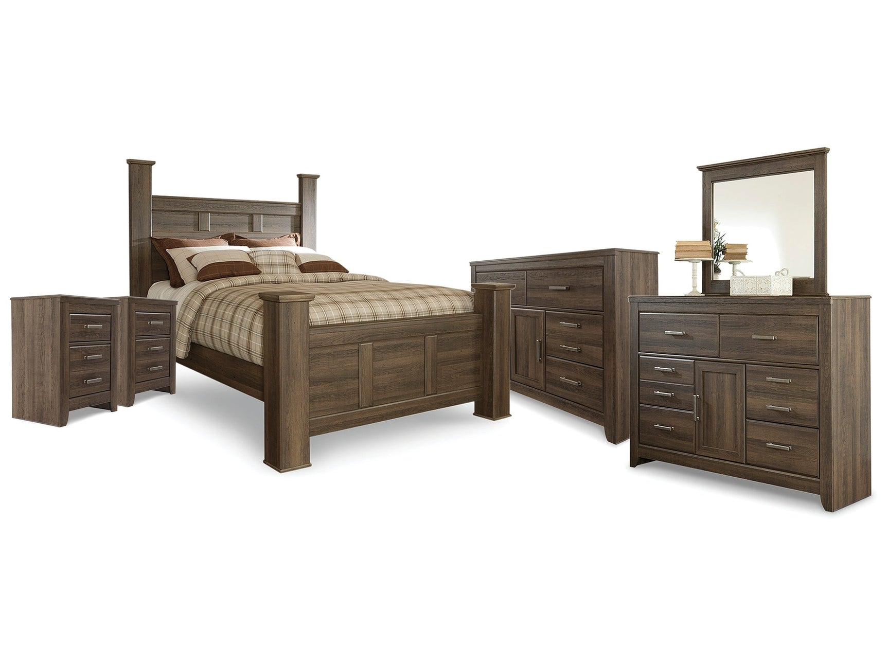 Juararo Queen Poster Bed, 2 Dressers, Mirror and 2 Nightstands - Ornate Home