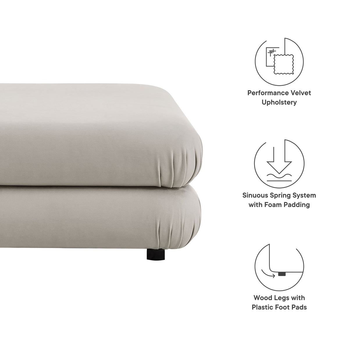 Jubilee Almond Modular Performance Velvet Ottoman - Ornate Home