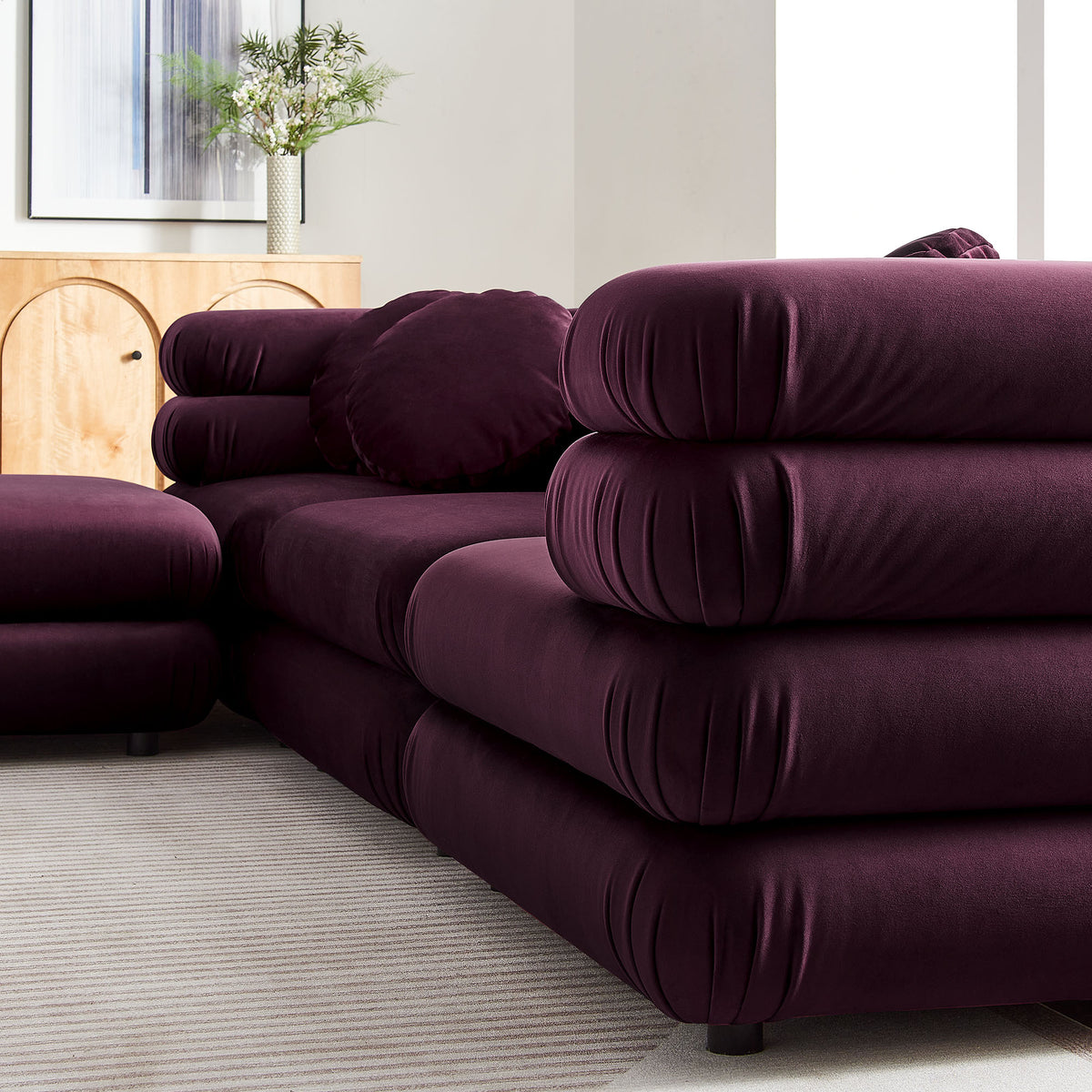 Jubilee Mulberry 4-Piece Modular Performance Velvet Sectional Sofa - Ornate Home