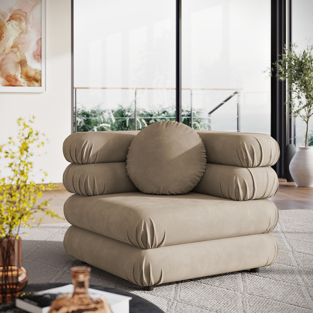 Jubilee Taupe Modular Performance Velvet Corner Chair - Ornate Home