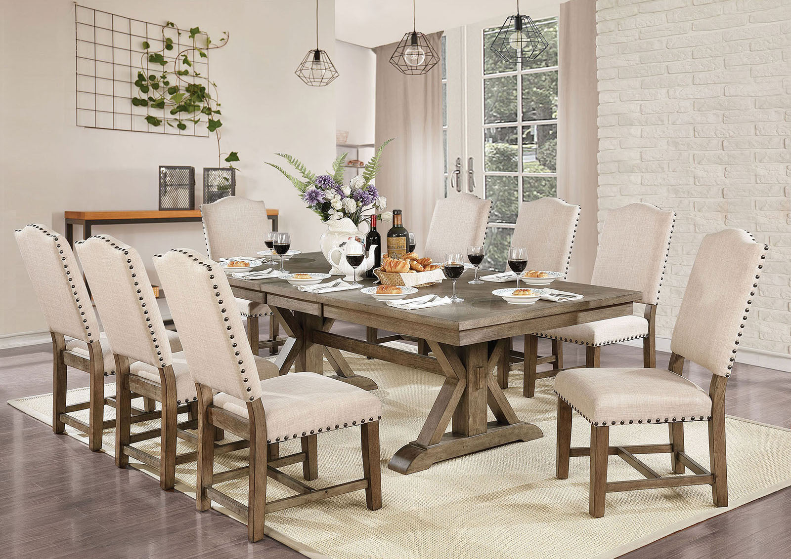 Julia Light Oak/Beige 7 Pc. Dining Room Set - Ornate Home