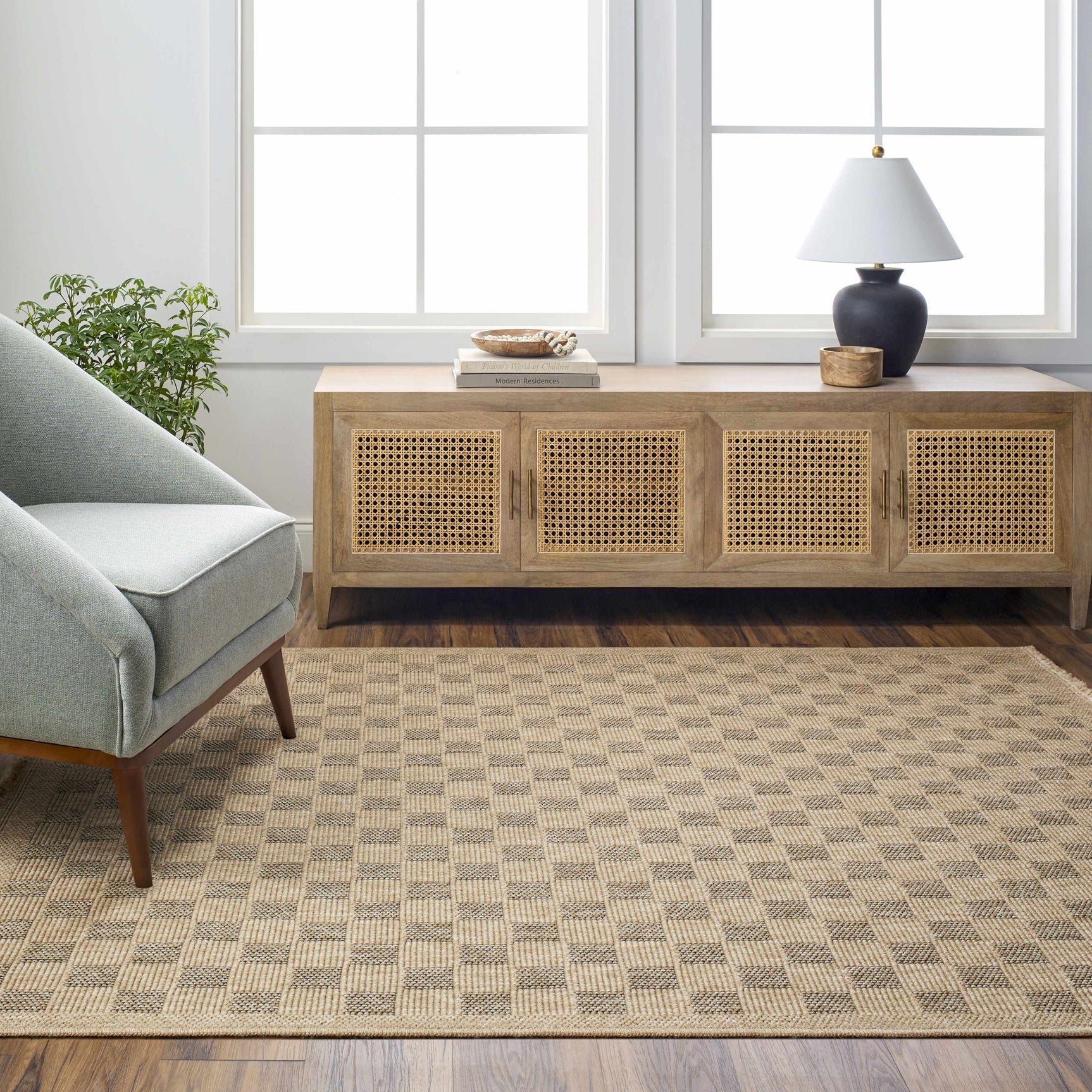 Jurek Beige & Brown Checkered Outdoor Area Rug - Ornate Home