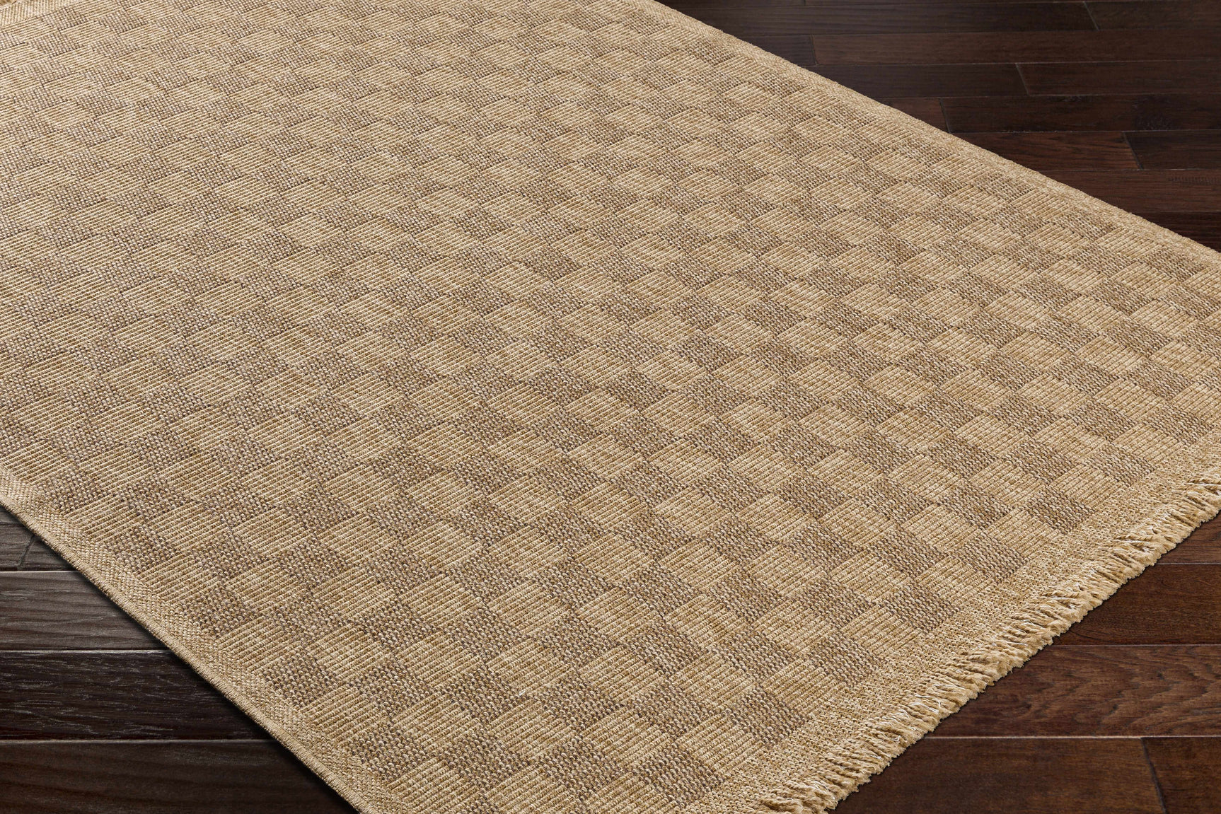 Jurek Beige Checkered Outdoor Area Rug - Ornate Home