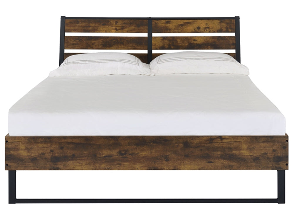 Juvanth Rustic Oak & Black Finish Bed Frame - Ornate Home