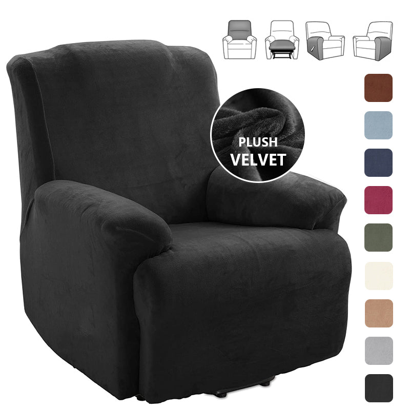KAS Soft Plush Velvet Recliner Chair Cover - Fleece Armchair Slipcover with Pocket - 4 Pieces Furniture Cover Protector for Reclining Chair - Ornate Home