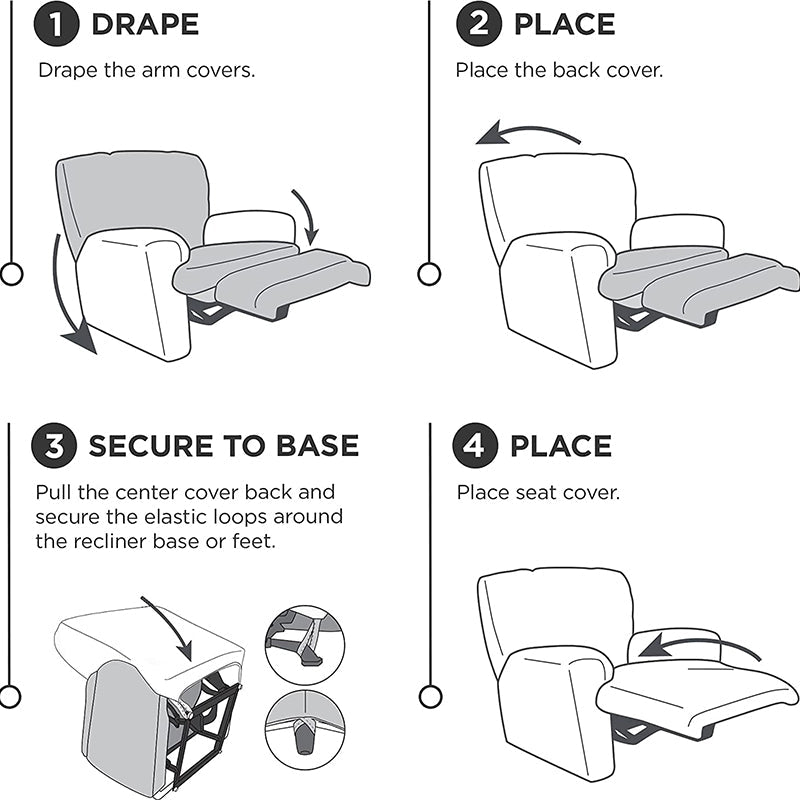 KAS Soft Plush Velvet Recliner Chair Cover - Fleece Armchair Slipcover with Pocket - 4 Pieces Furniture Cover Protector for Reclining Chair - Ornate Home