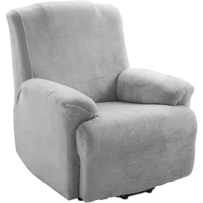 KAS Soft Plush Velvet Recliner Chair Cover - Fleece Armchair Slipcover with Pocket - 4 Pieces Furniture Cover Protector for Reclining Chair - Ornate Home