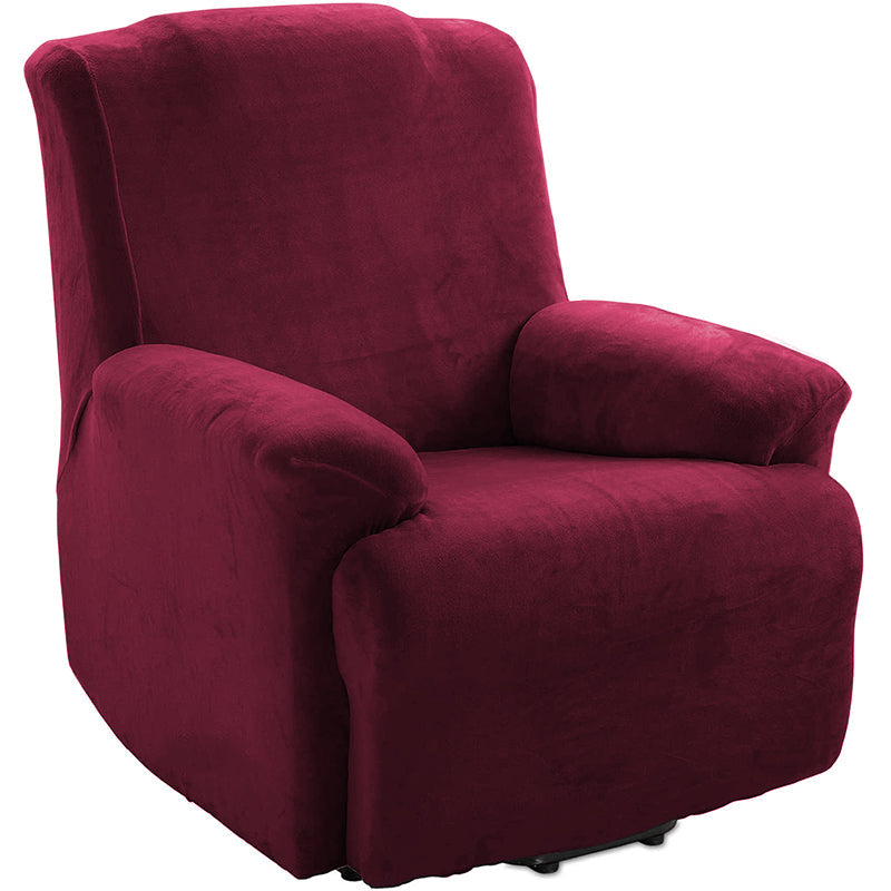KAS Soft Plush Velvet Recliner Chair Cover - Fleece Armchair Slipcover with Pocket - 4 Pieces Furniture Cover Protector for Reclining Chair - Ornate Home