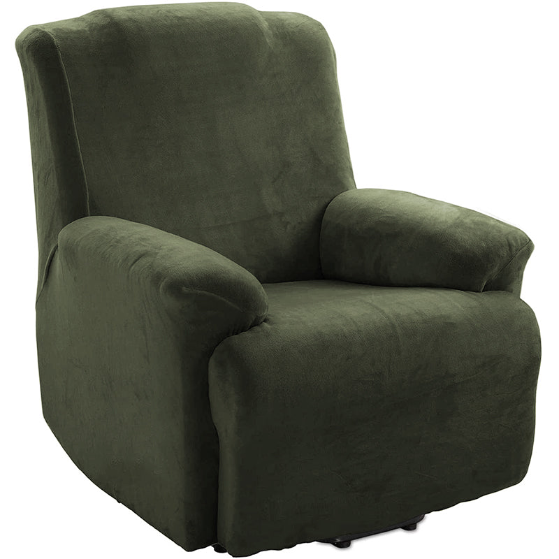 KAS Soft Plush Velvet Recliner Chair Cover - Fleece Armchair Slipcover with Pocket - 4 Pieces Furniture Cover Protector for Reclining Chair - Ornate Home