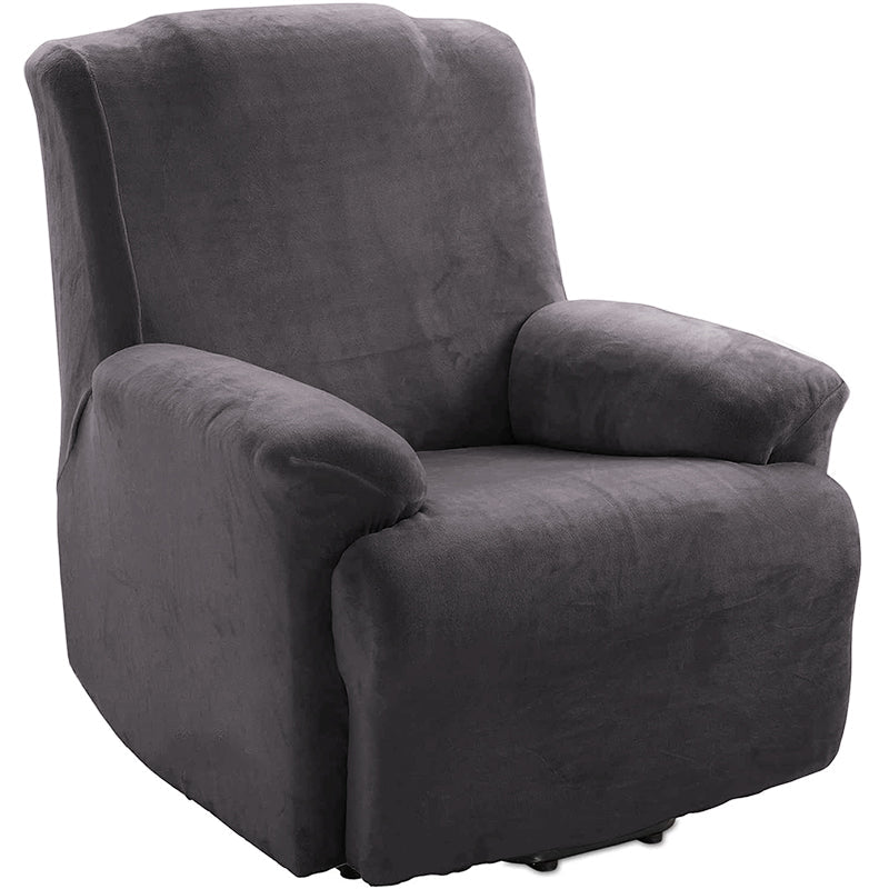 KAS Soft Plush Velvet Recliner Chair Cover - Fleece Armchair Slipcover with Pocket - 4 Pieces Furniture Cover Protector for Reclining Chair - Ornate Home