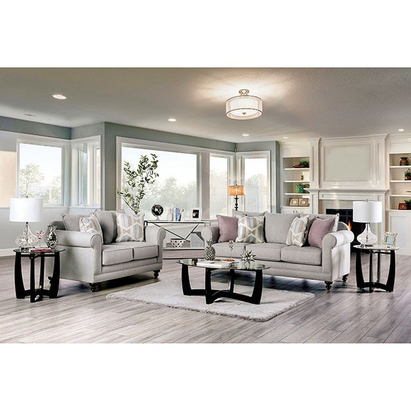 Kacey Light Gray/Powder Blue/Pale Plum Loveseat - Ornate Home