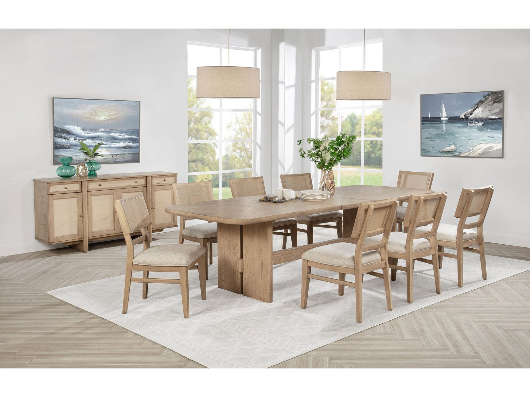 Kailani Beige Oak 9-piece Dining Room Set - Ornate Home