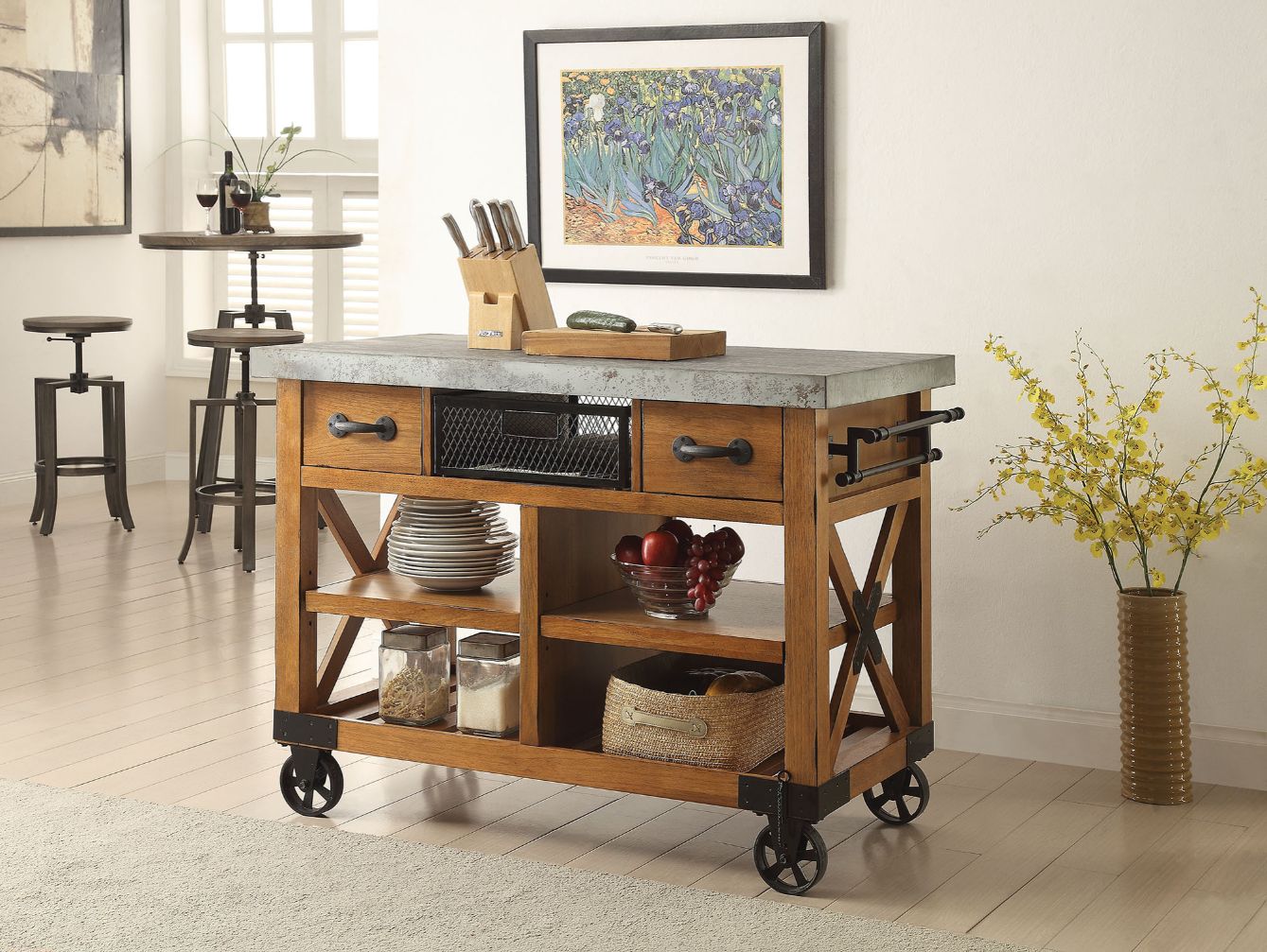 Kailey Antique Oak Kitchen Cart - Ornate Home