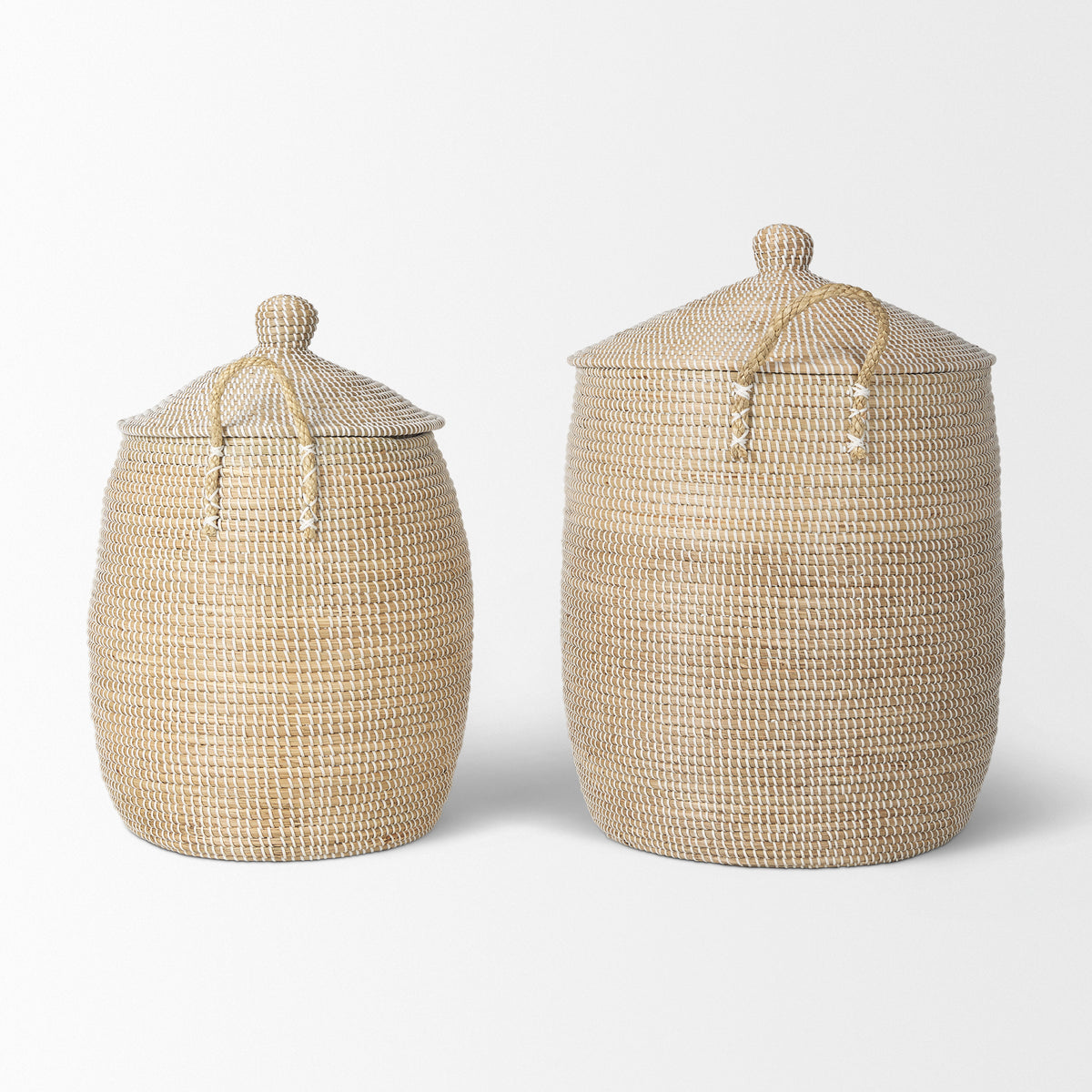 Kairi Brown Seagrass Floor Baskets with Lids and Handles (Set of 2)
