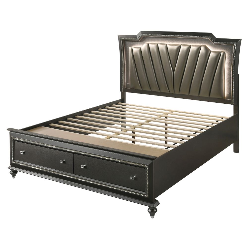 Kaitlyn Metallic Gray Eastern King Bed w/ Led & Storage - Ornate Home