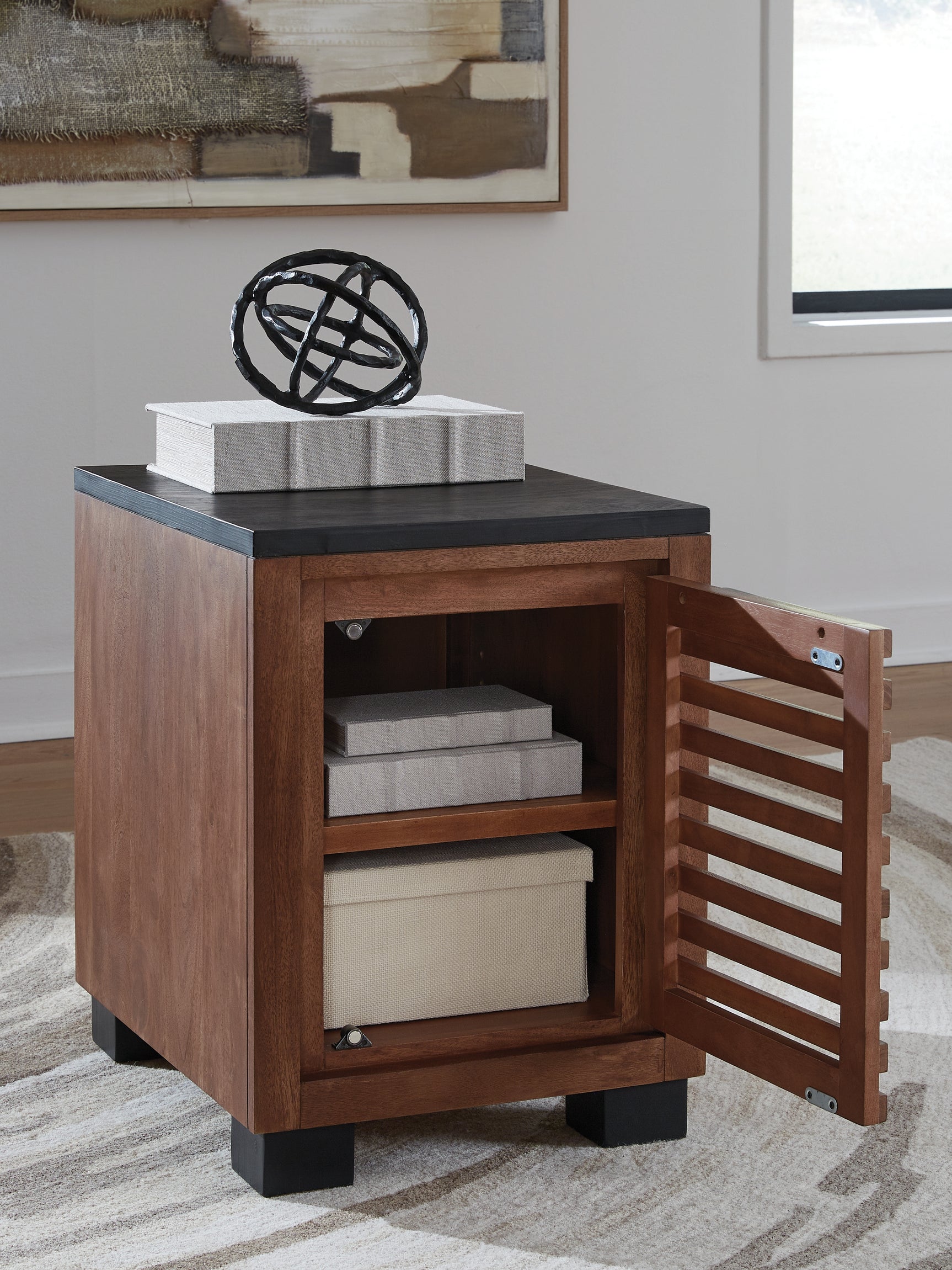 Kallari Warm Brown/Black Chair Side End Table - Ornate Home