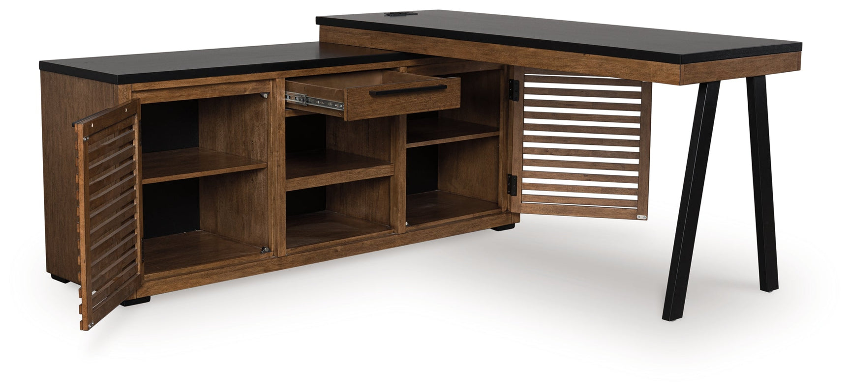 Kallari Warm Brown/Black Credenza with Desk Return (Online Special Price) - Ornate Home