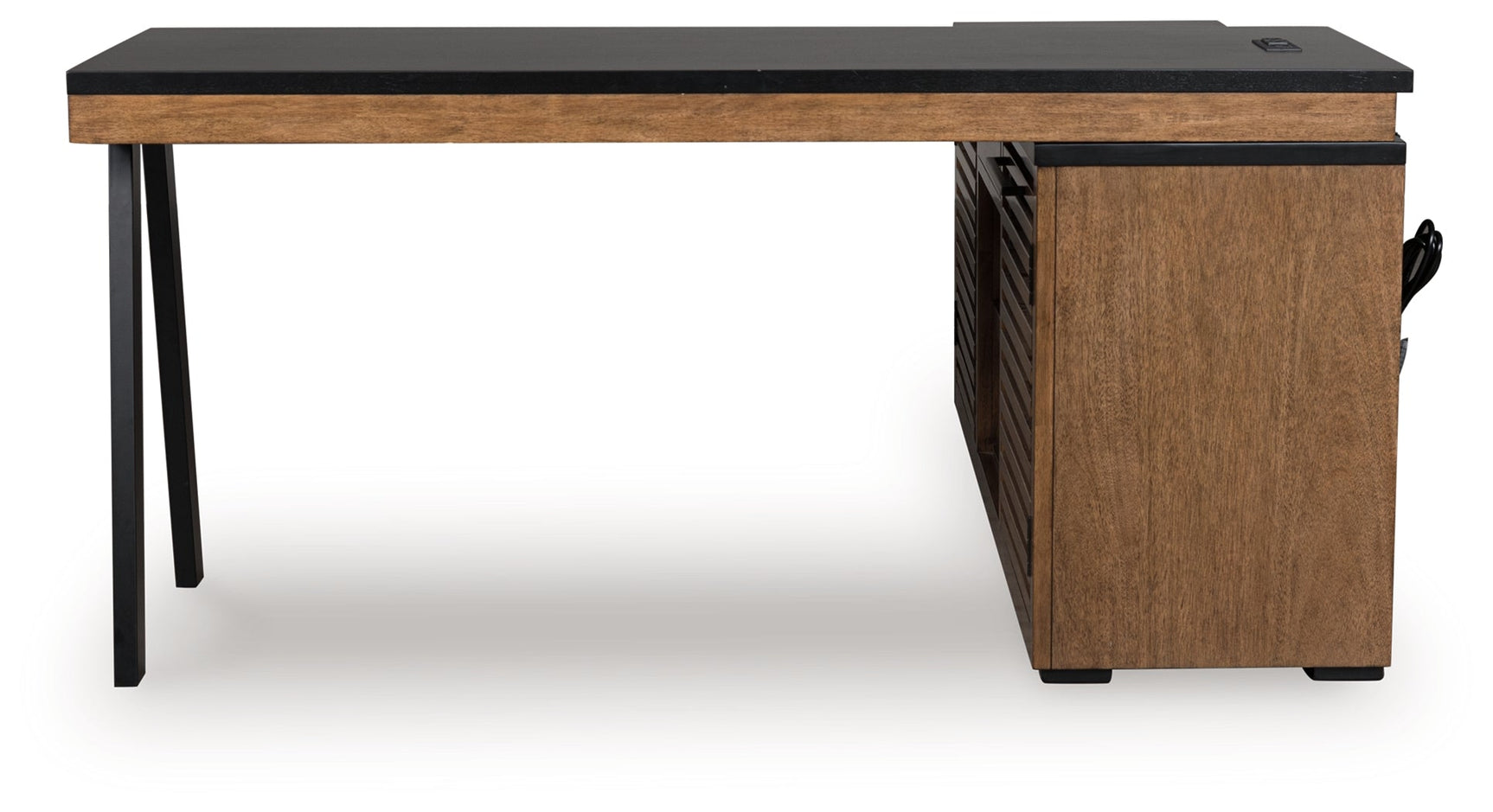 Kallari Warm Brown/Black Credenza with Desk Return (Online Special Price) - Ornate Home