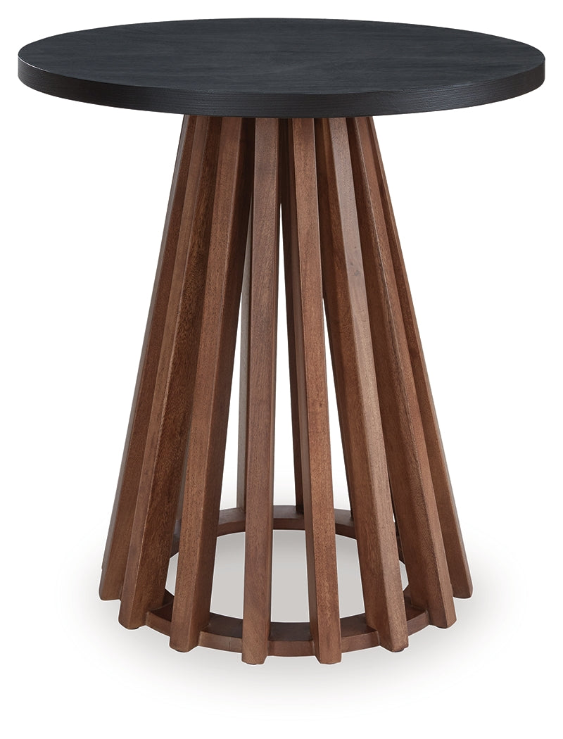 Kallari Warm Brown/Black Round End Table - Ornate Home