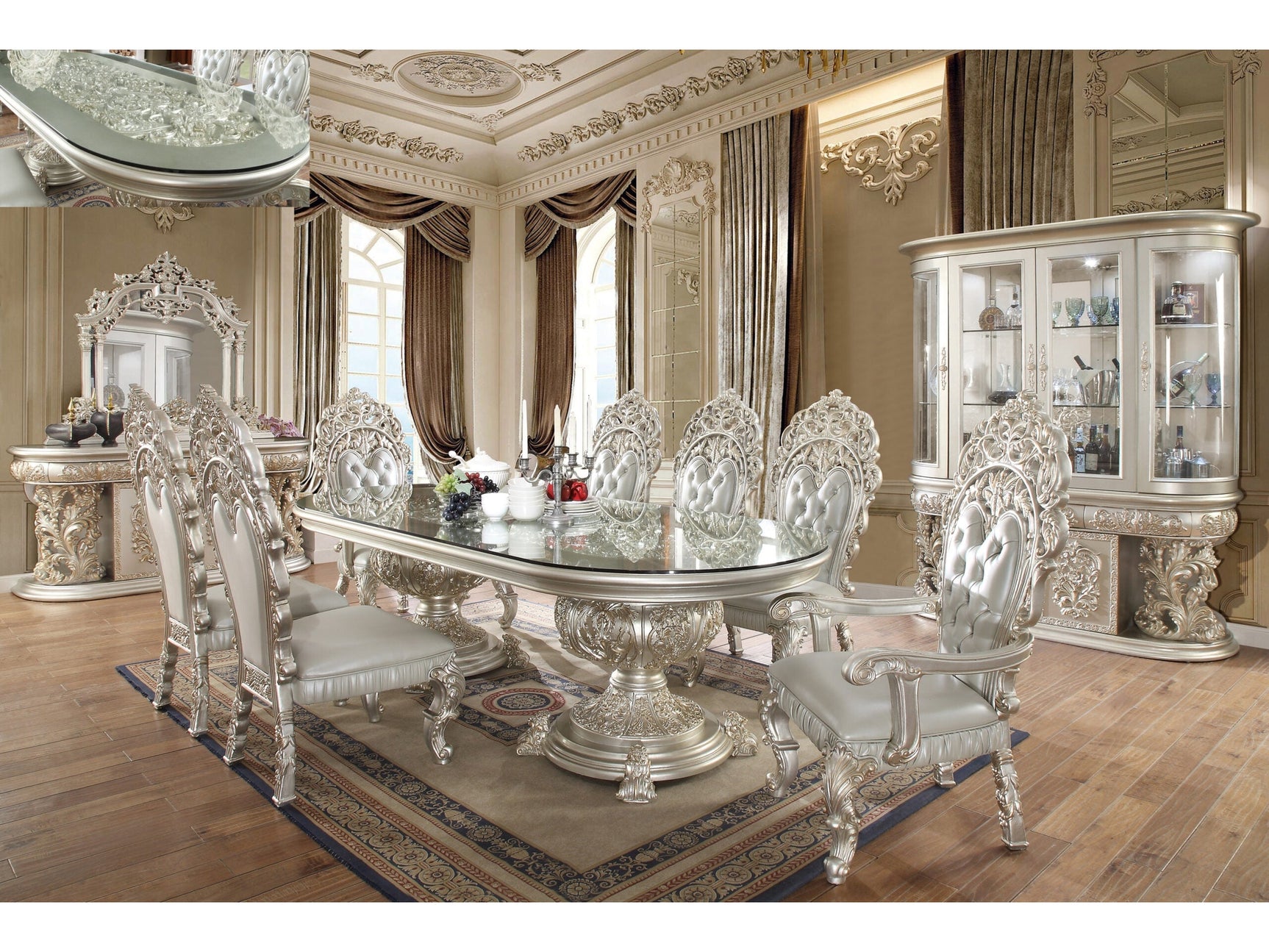 Kallista Silver 7pc Rectangular Dining Set / HD-8088 - Ornate Home