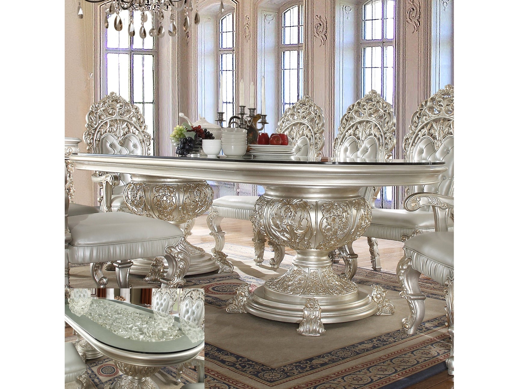 Kallista Silver Rectangular Dining Table / HD-8088 - Ornate Home