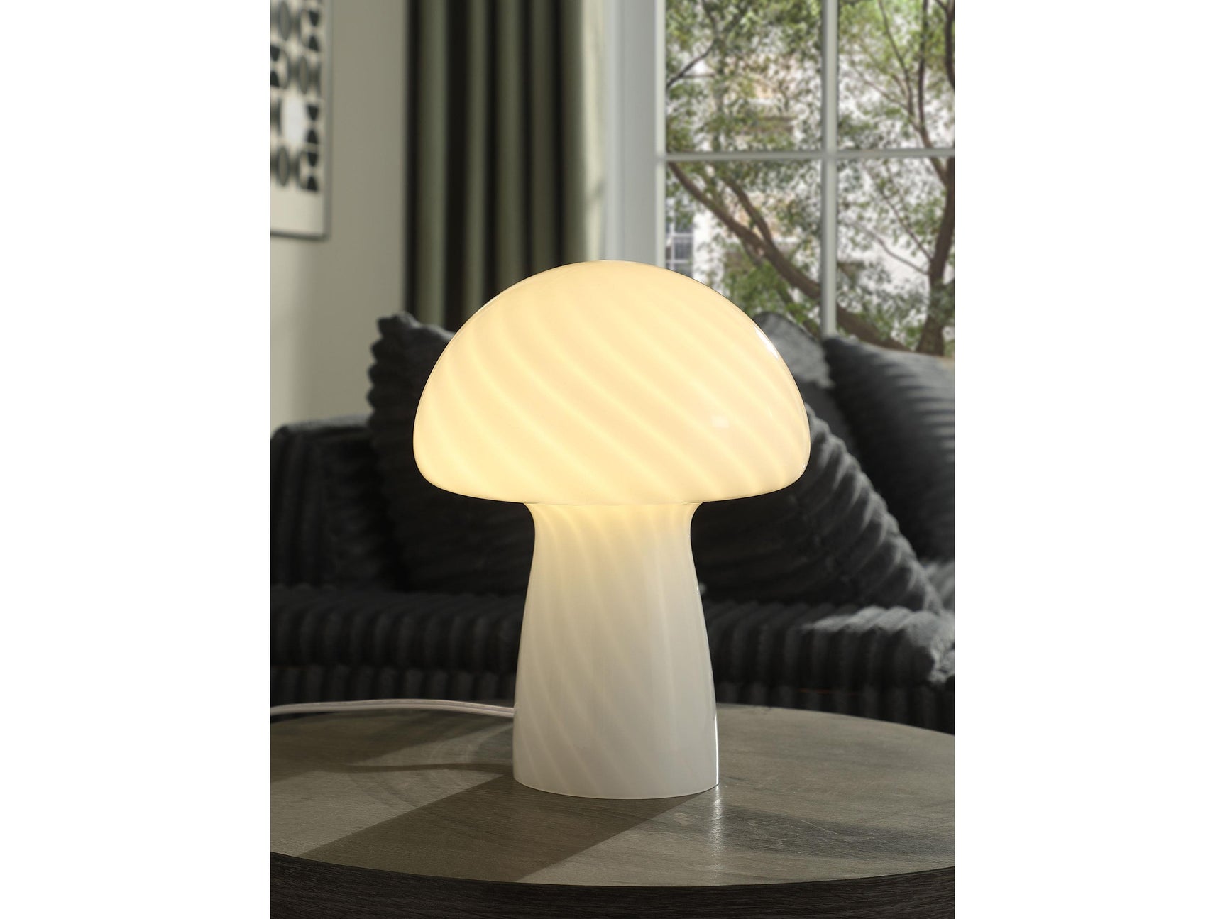 Kanaby White Mushroom Shaped Glass Bedside Table Lamp - Ornate Home
