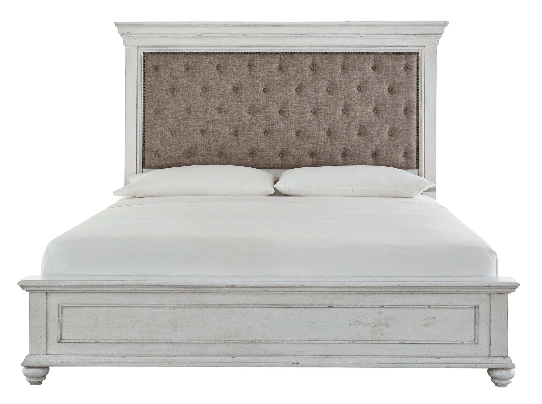 Kanwyn Whitewash California King Bed w/ UPH HB (Online Special Price) - Ornate Home