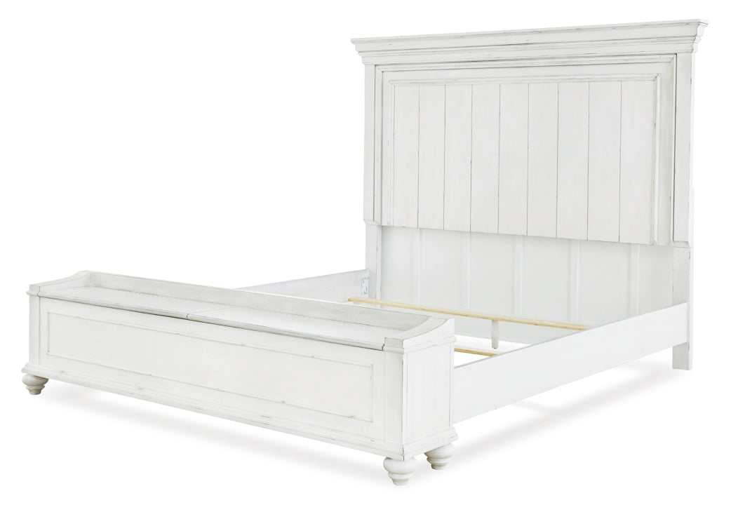 Kanwyn Whitewash King Panel Bed w/ Storage Bench (Online Special Price) - Ornate Home
