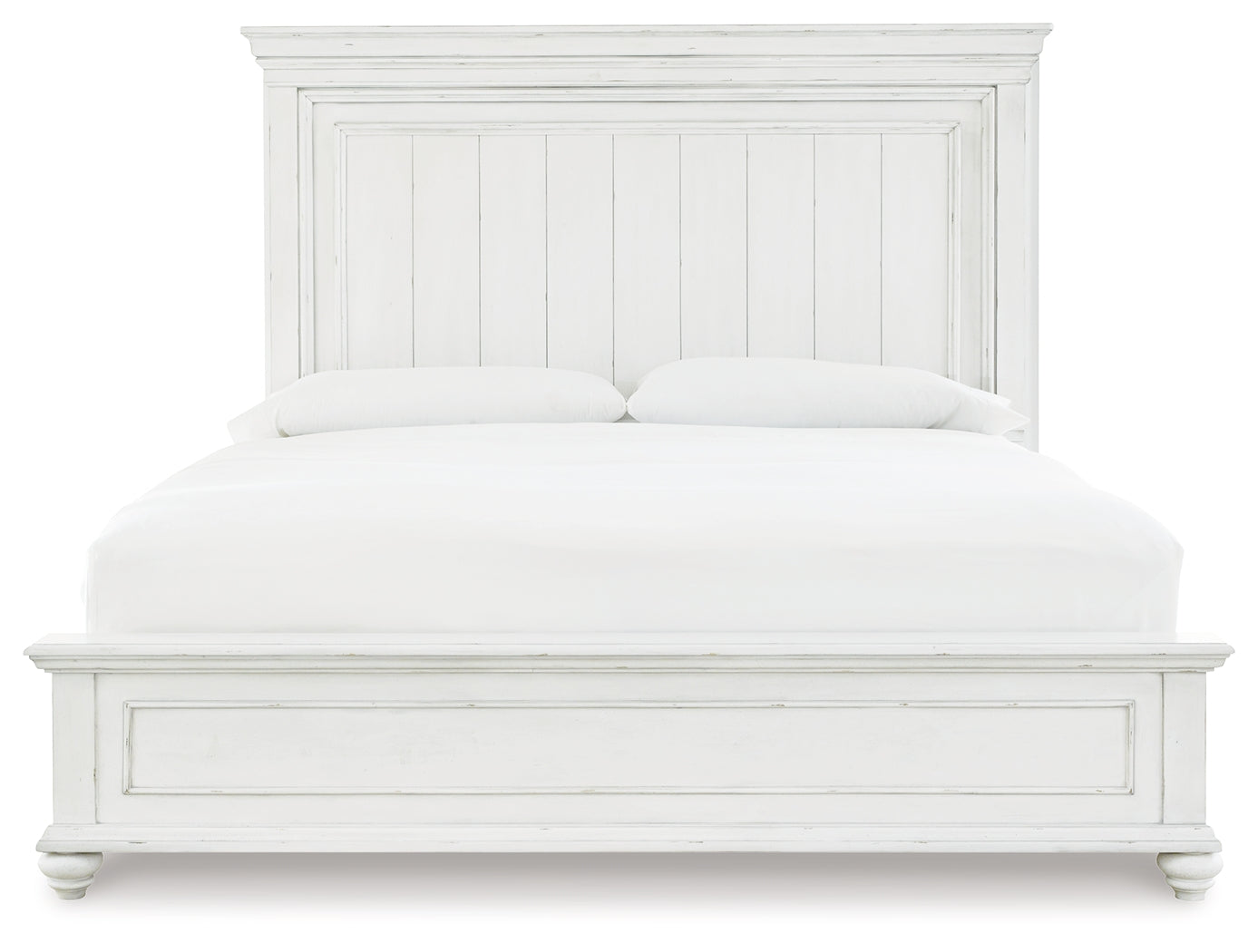 Kanwyn Whitewash King Panel Bedroom Set with Dresser, Mirror and Nightstand - Ornate Home