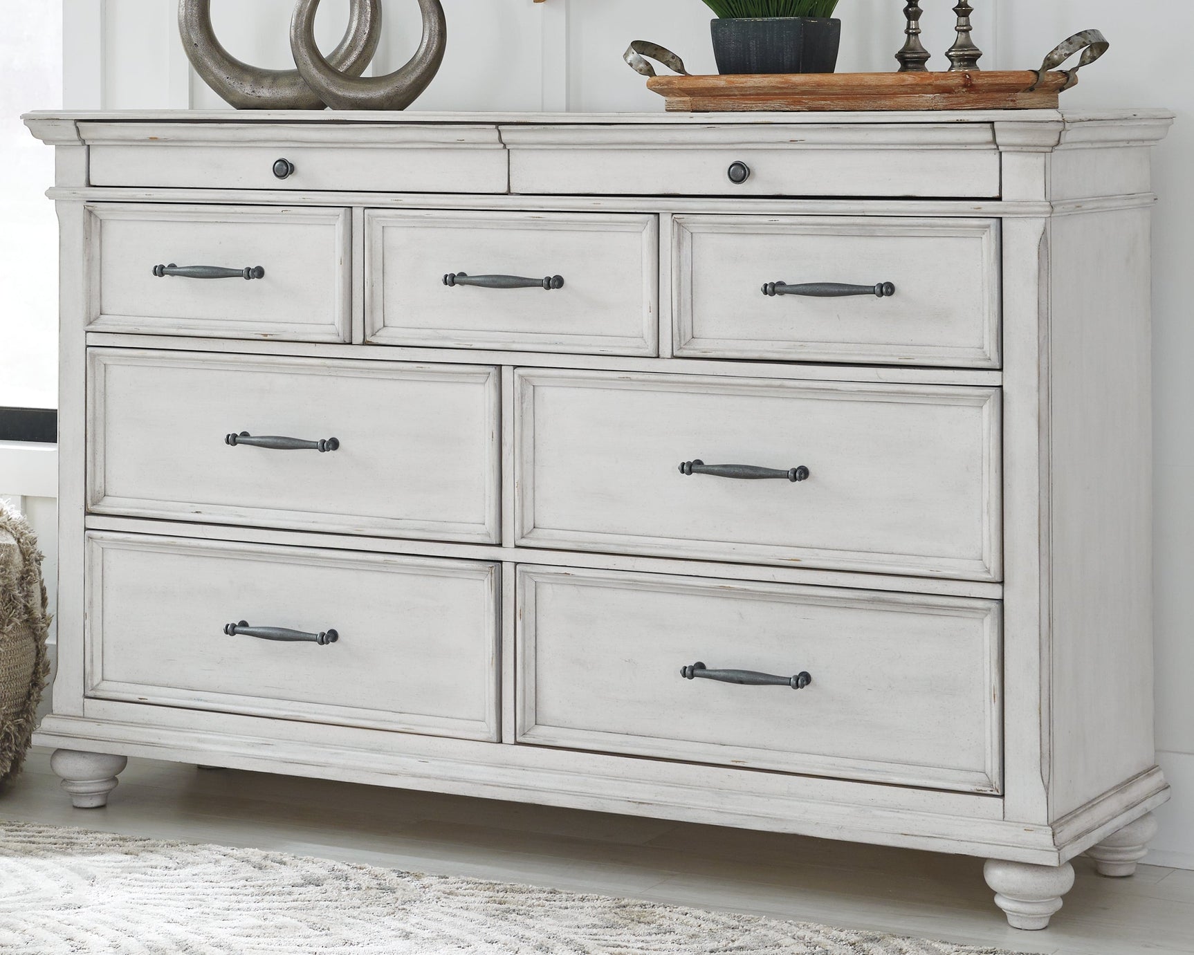 Kanwyn Whitewash King Storage Panel Bedroom Set with Dresser - Ornate Home