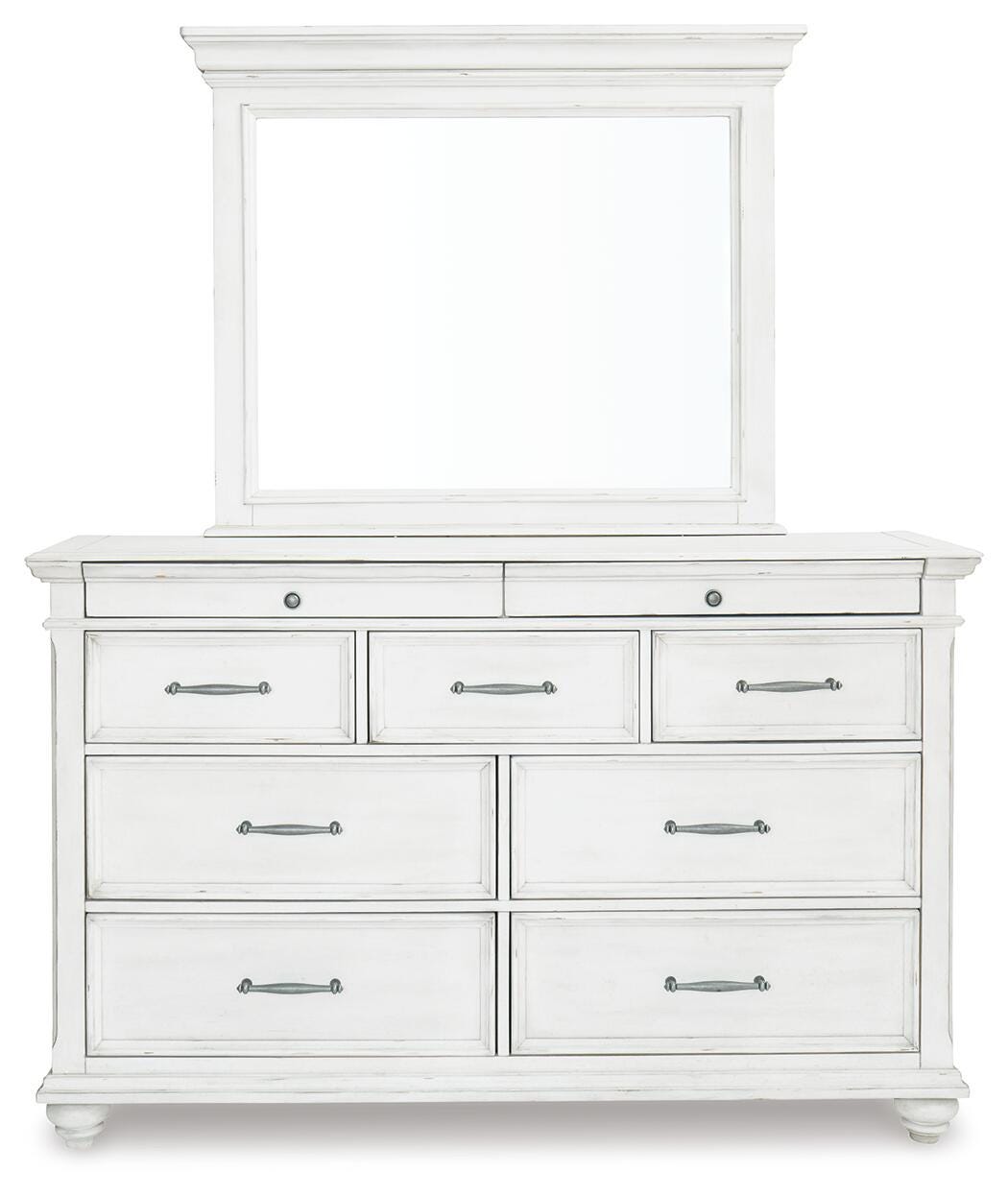 Kanwyn Whitewash King Upholstered Panel Bed, Dresser and Mirror - Ornate Home