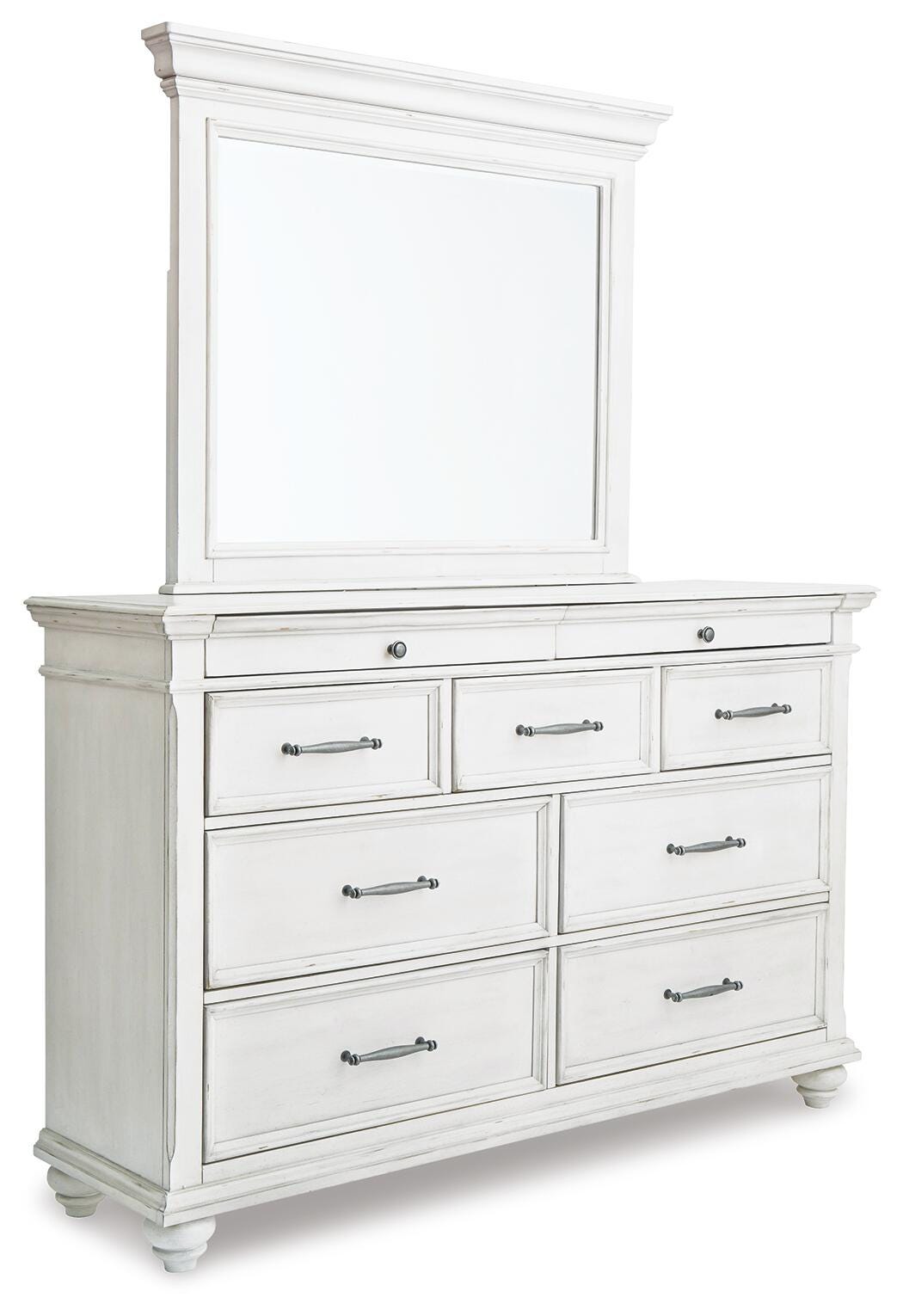 Kanwyn Whitewash King Upholstered Panel Bed, Dresser and Mirror - Ornate Home
