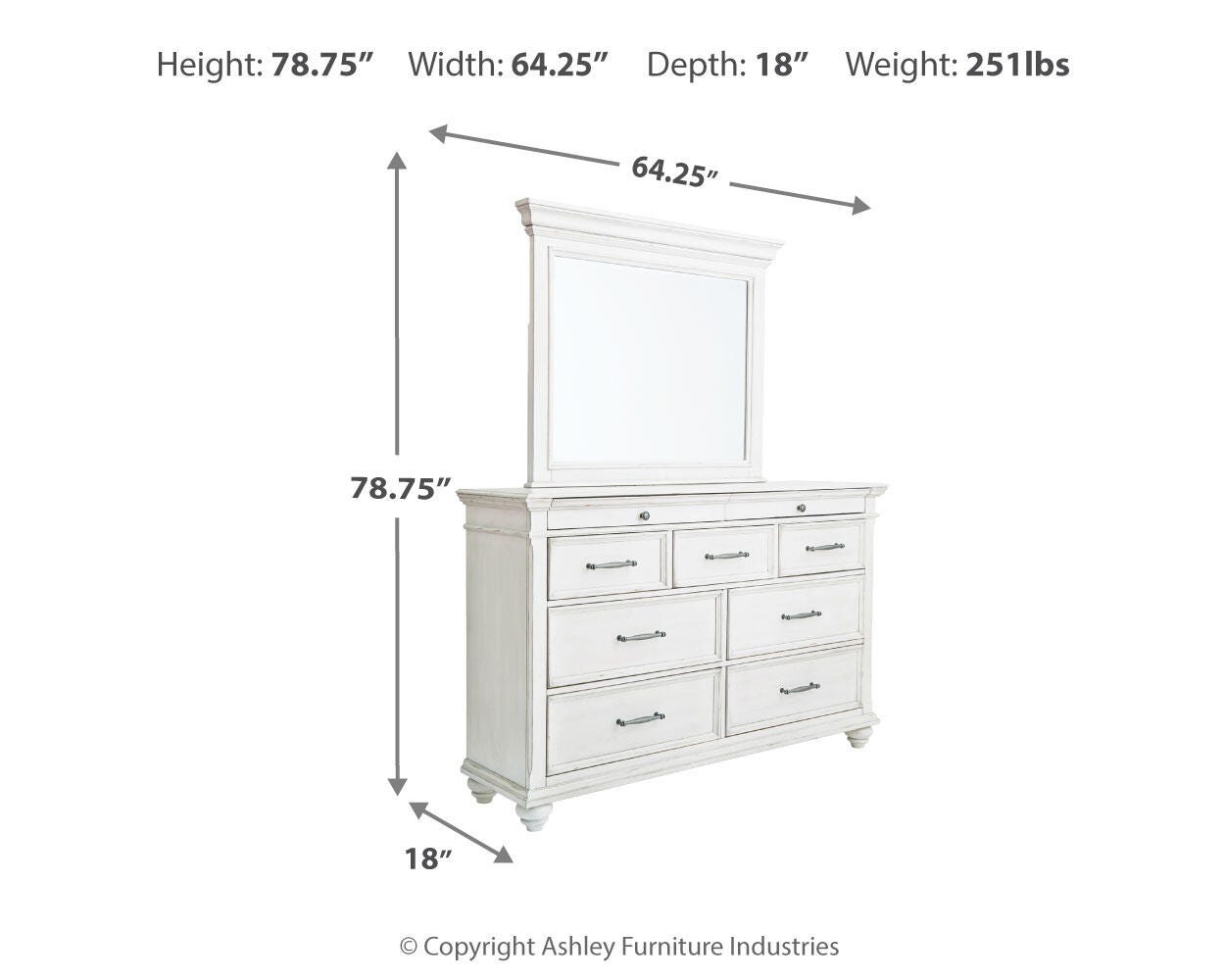 Kanwyn Whitewash King Upholstered Panel Bed, Dresser and Mirror - Ornate Home