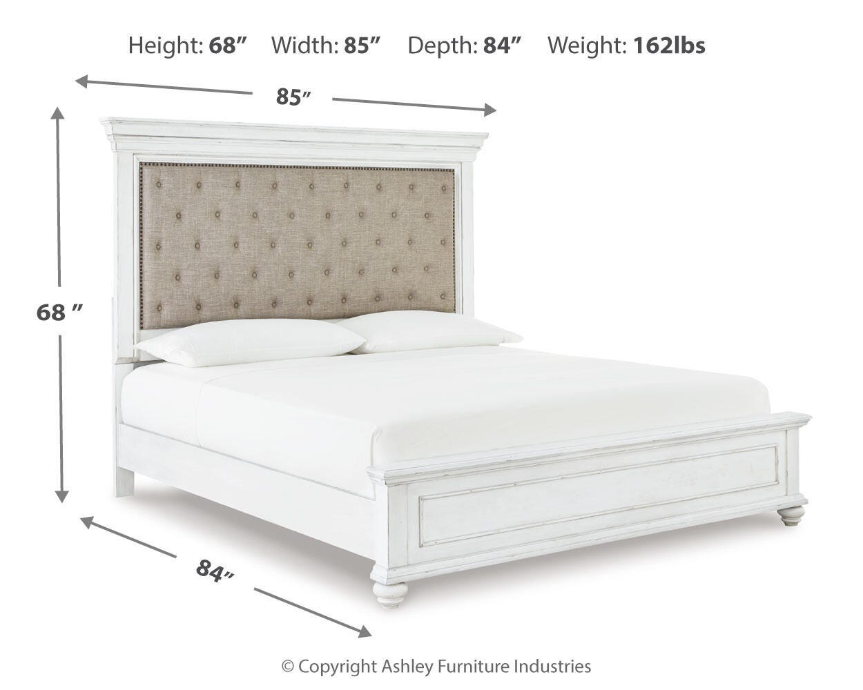 Kanwyn Whitewash King Upholstered Panel Bed, Dresser and Mirror - Ornate Home