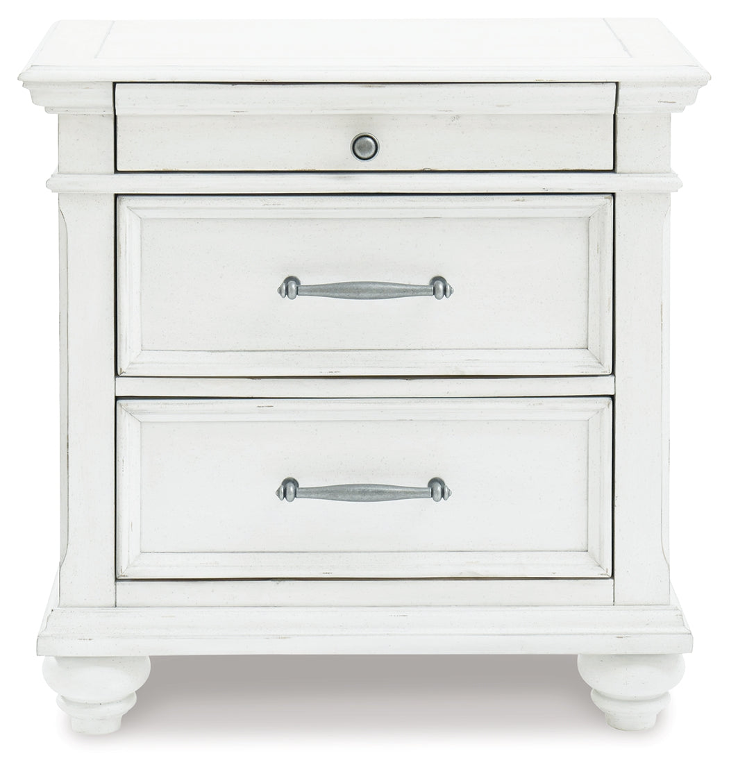 Kanwyn Whitewash King Upholstered Panel Bed, Dresser and Nightstand - Ornate Home