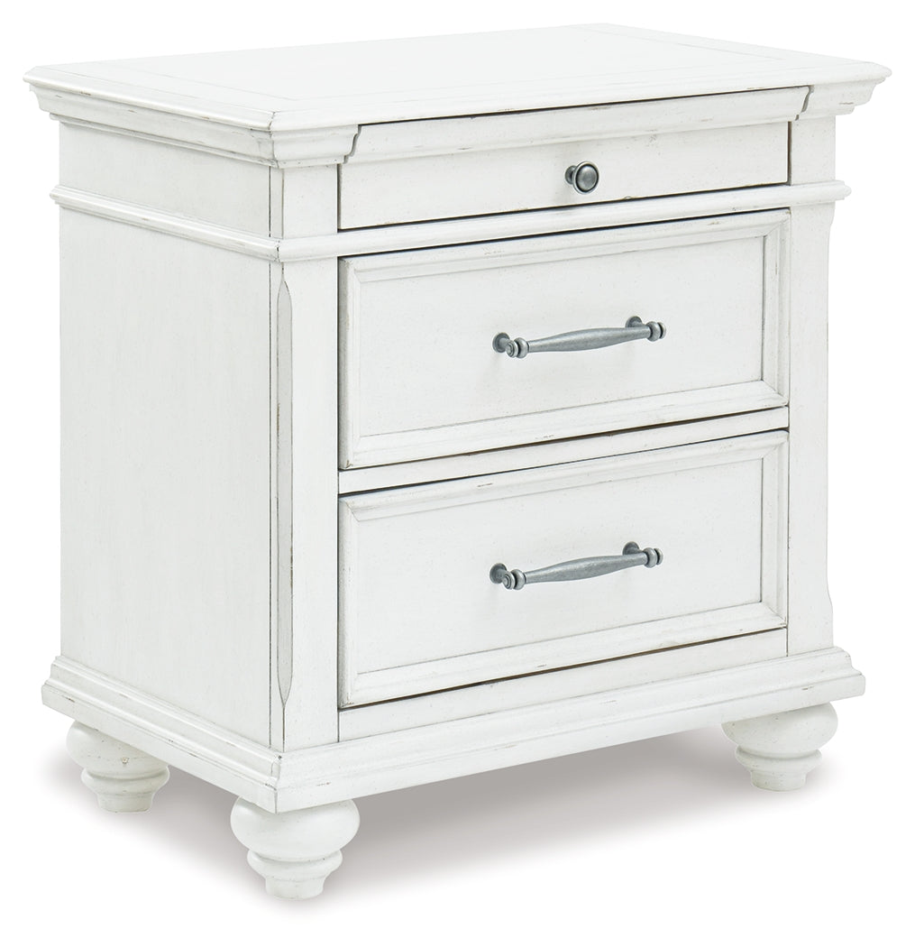 Kanwyn Whitewash King Upholstered Panel Bed, Dresser and Nightstand - Ornate Home