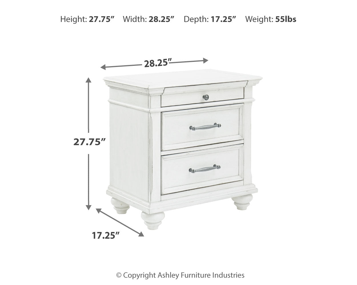 Kanwyn Whitewash King Upholstered Panel Bed, Dresser and Nightstand - Ornate Home
